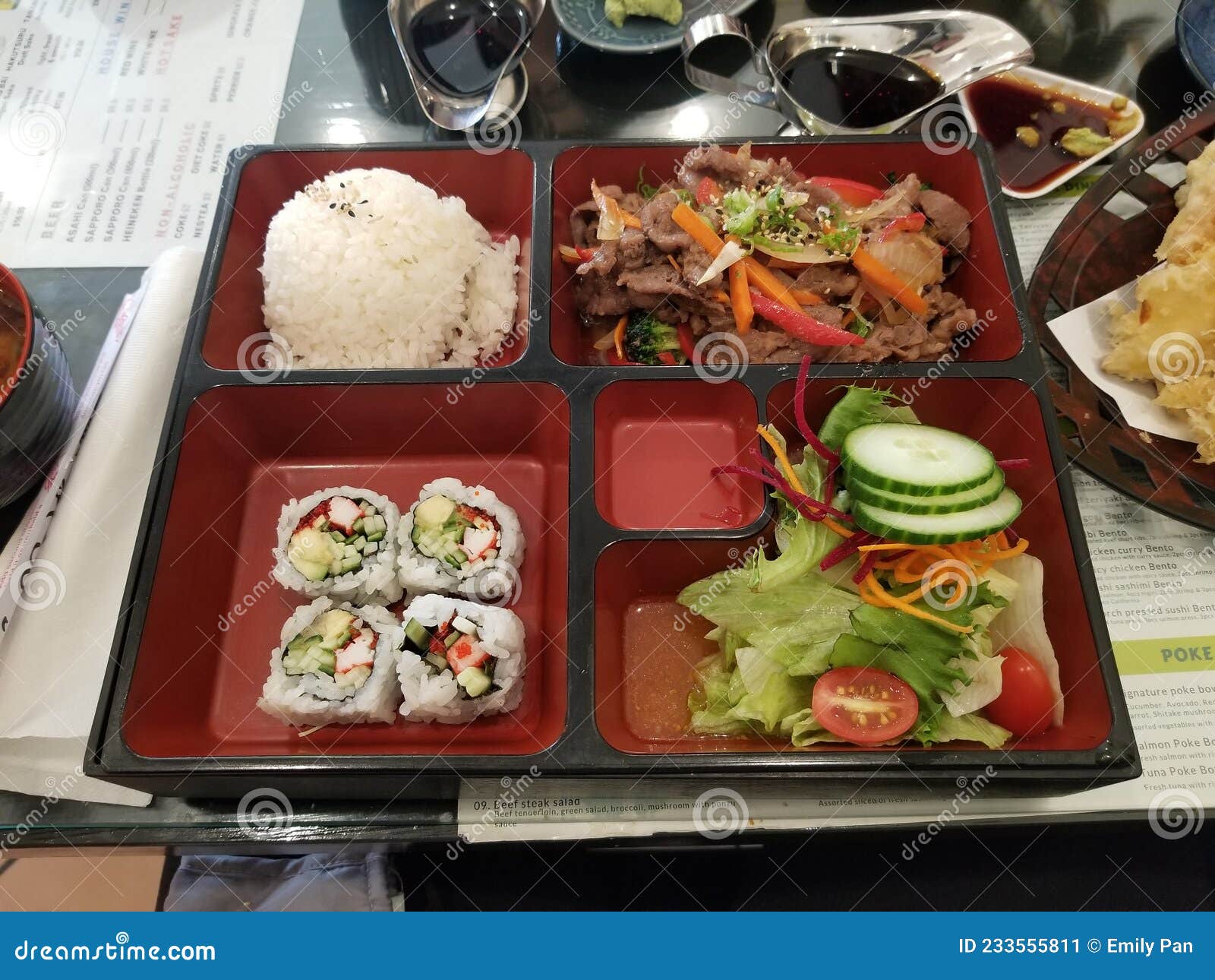 Sushi Beef Bento Box stock image. Image of salad, lunch 233555811