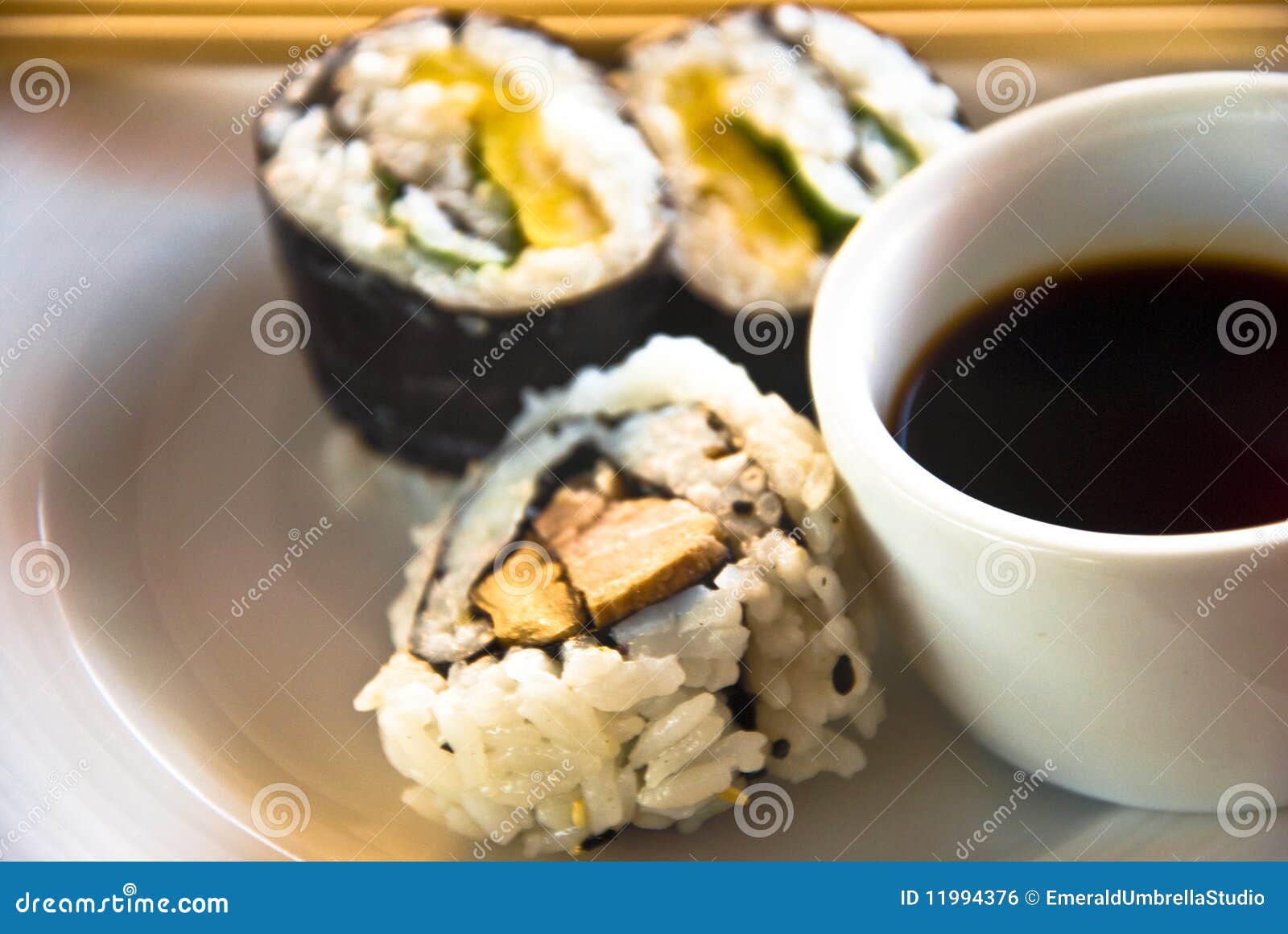 Sushi and Bowl of Soy Sauce Stock Photo Image of slices, bowl 11994376