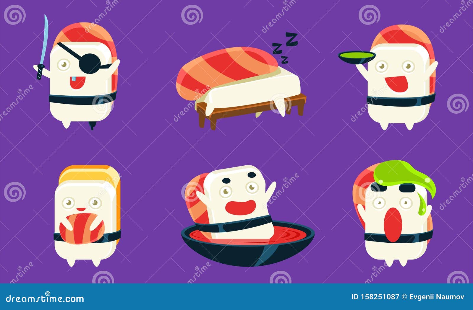 Sushi Cartoon Characters Set, Asian Food, Cute Rolls with Funny Faces in Different Situations and Various Emotions Stock Vector - Illustration of fish, cuisine: 158251087 Sushi Cartoon Characters Set, Asian Food, Cute Rolls with Funny Faces in Different Situations and Various Emotions Stock Vector - Illustration of fish, cuisine: 158251087