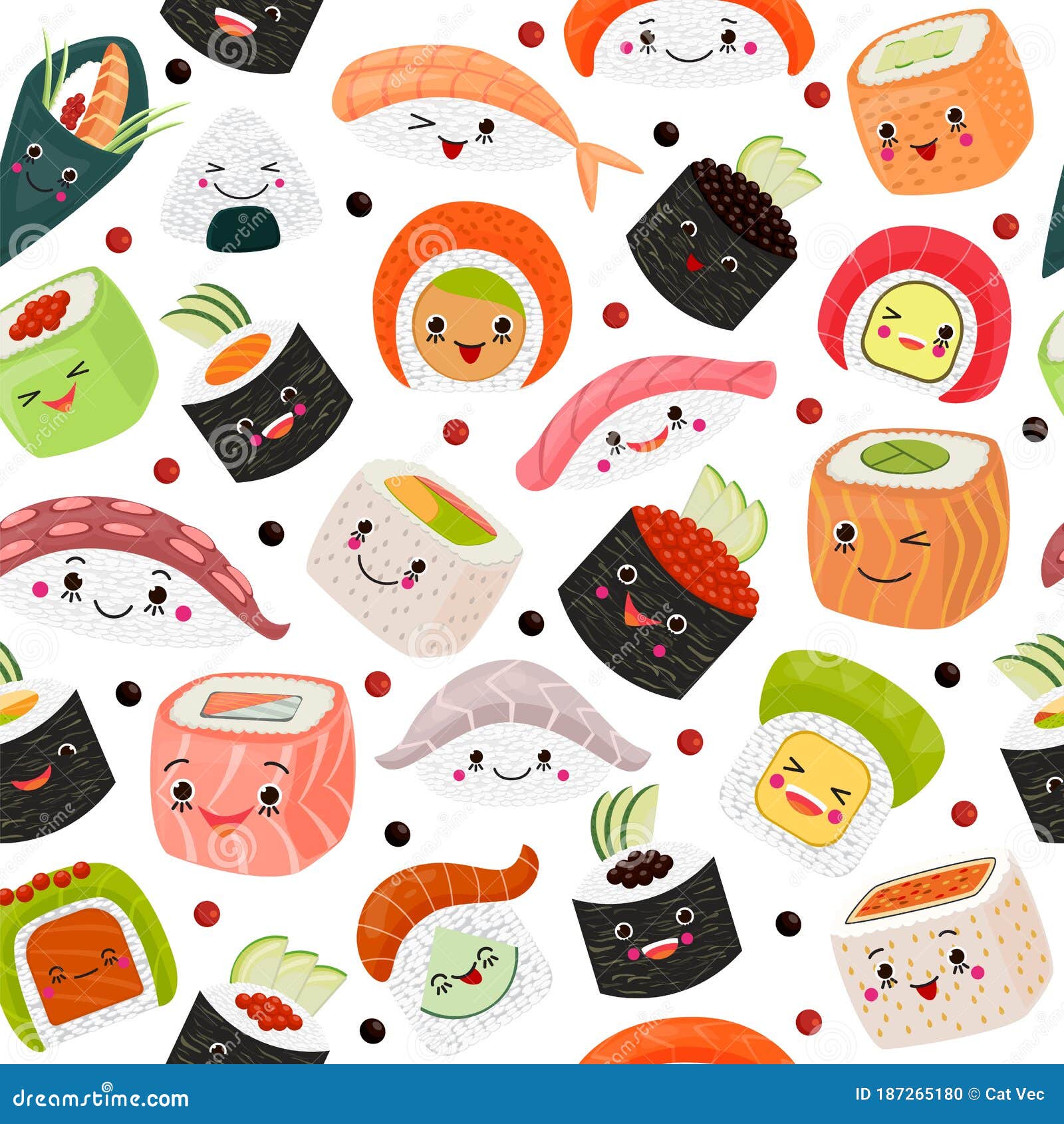 Sushi Cartoon Japanese Food, Vector Illustration. Cute Salmon Sashimi ...