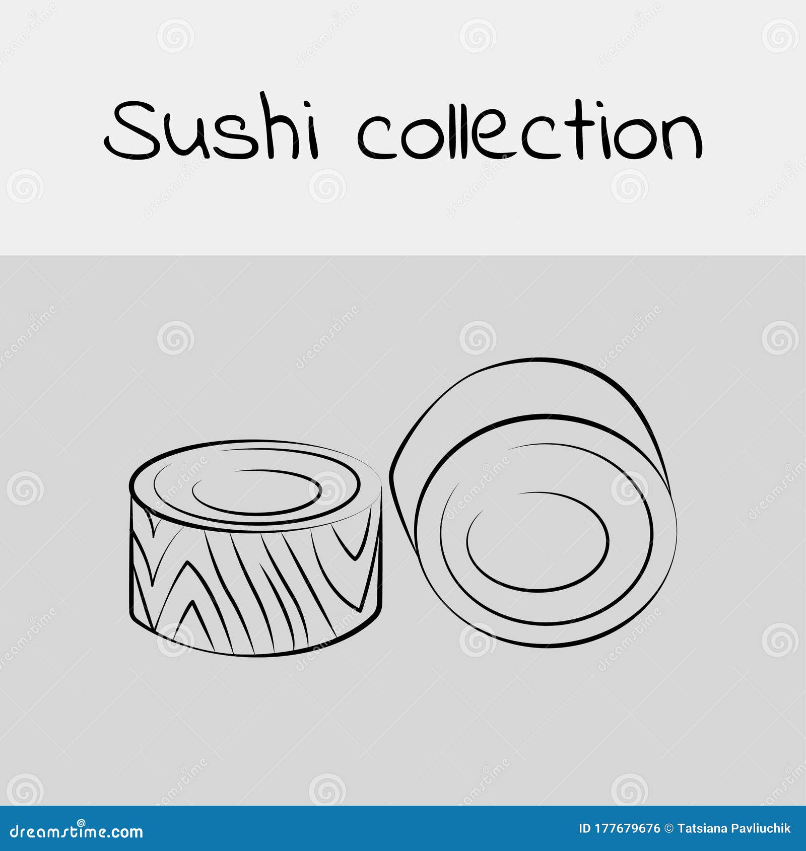 Sushi Collection. Philadelphia Maki Rolls. Line Drawing, Icon. Vector