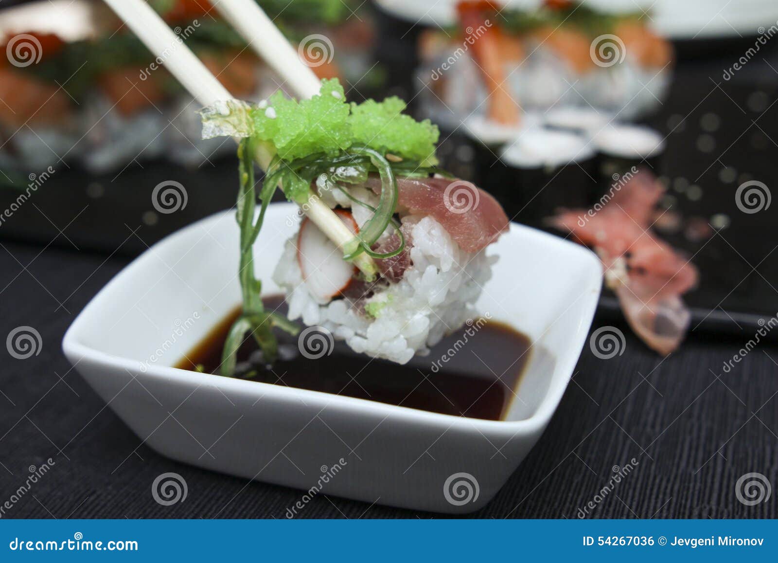 Sushi Dipping in a Soya Sauce Stock Photo Image of plate, crab 54267036