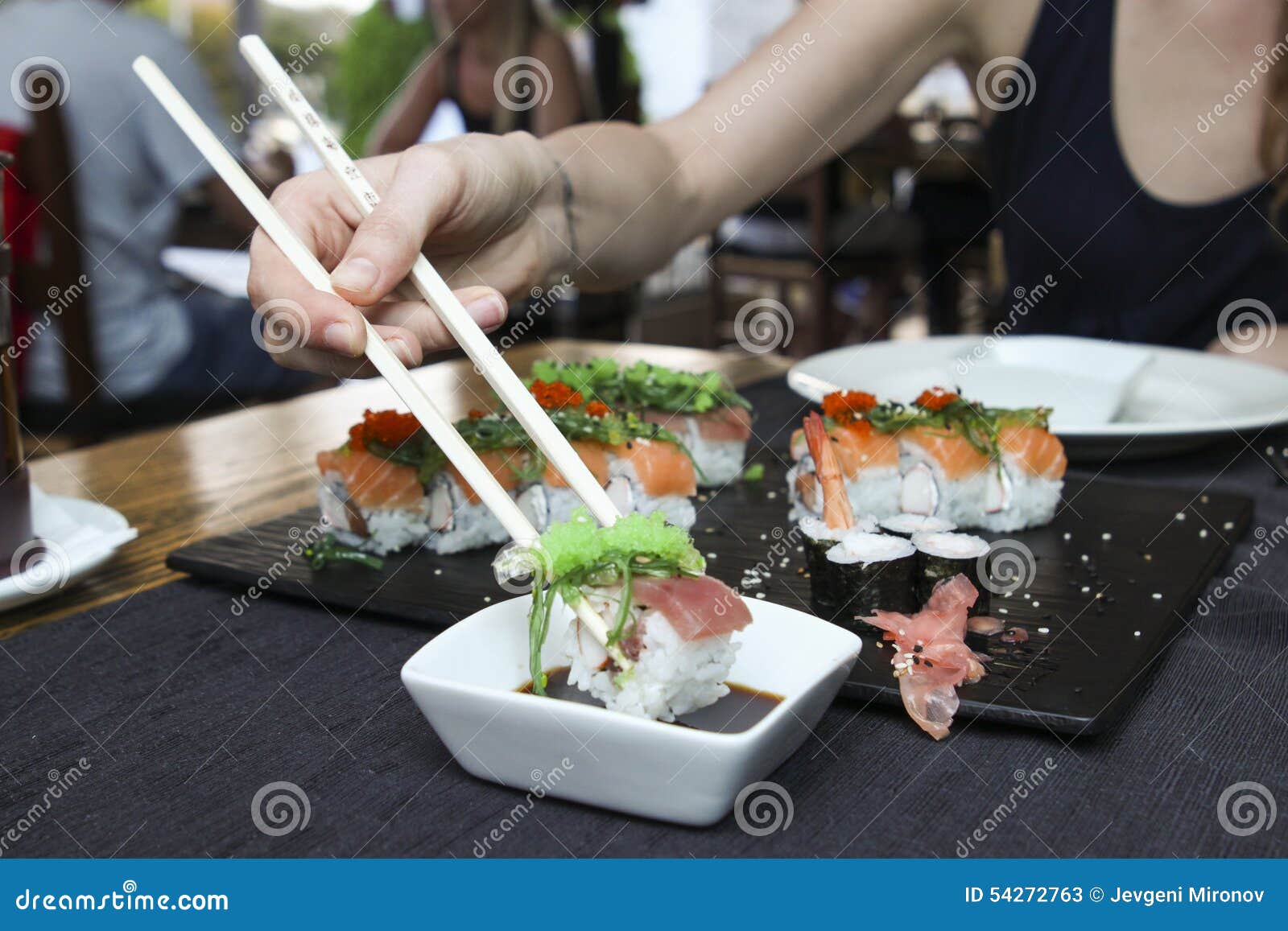 Sushi Dipping in a Soya Sauce Stock Image Image of sticks, caviar