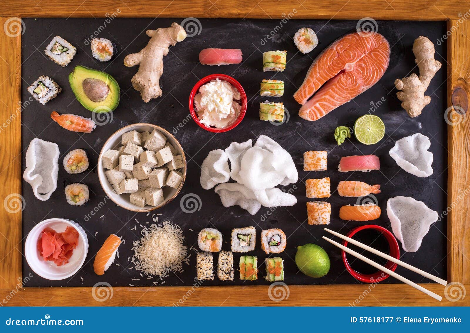 Sushi and Ingredients on Dark Background Stock Image - Image of asian,  futomaki: 57618177