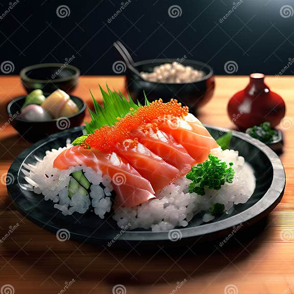 Sushi Japanese Dish of Vinegared Rice Combned with Raw Fish Veg Stock