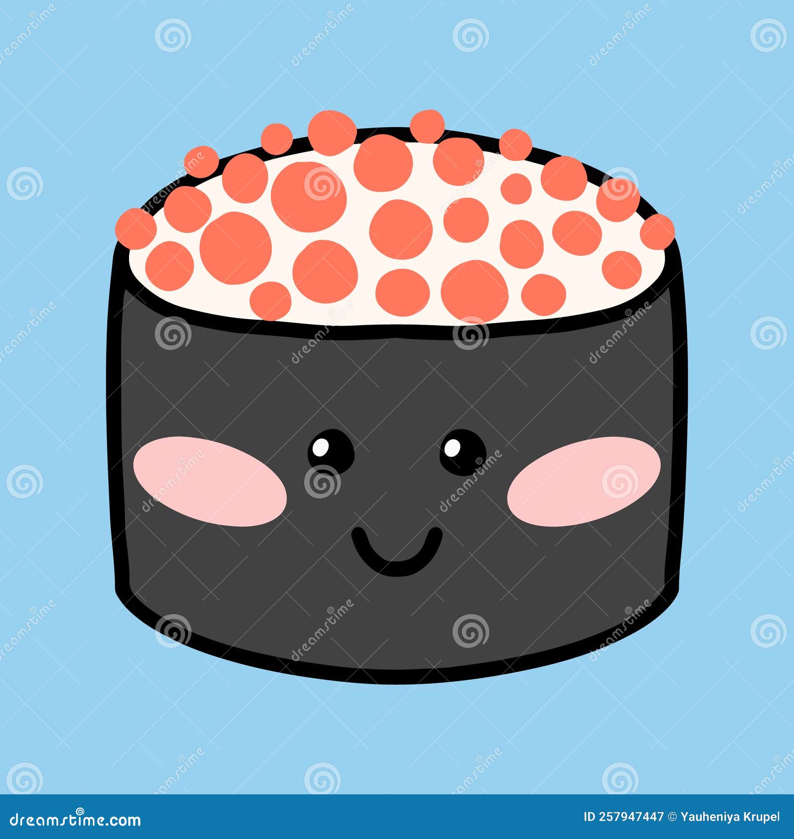 Sushi in Kawaii Style. Cute Japanese Sushi with a Smile. Cartoon Style ...