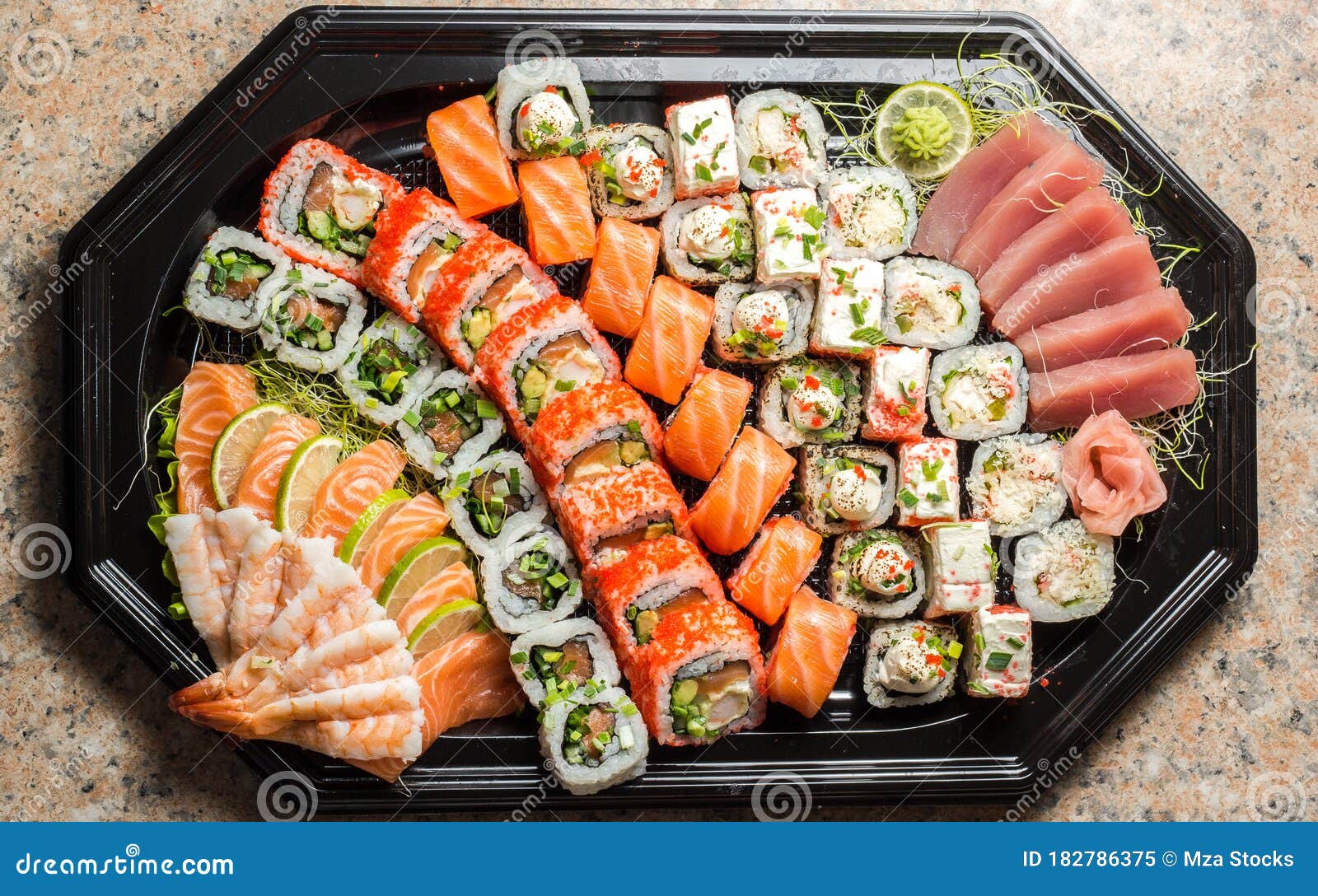 Sushi Maki Roll Set with Many Roll Types on Plate Stock Image Image