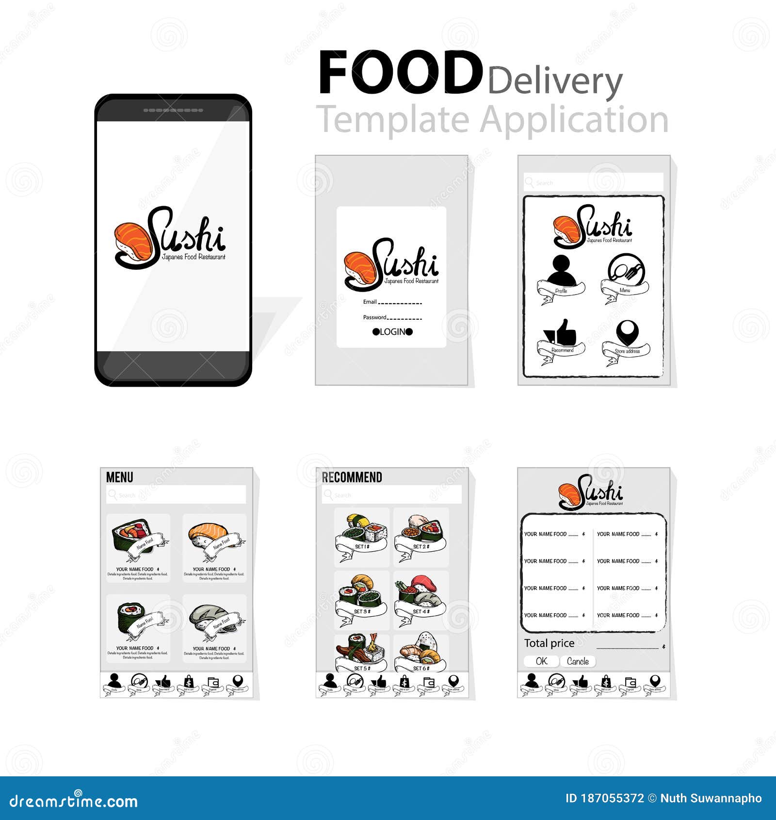 Sushi Menu Template Application Mobile Japanese Food Delivery Editorial