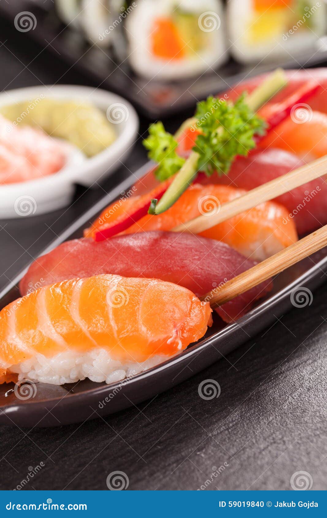 Sushi Pieces with Chopsticks Stock Photo Image of sushi, prawn 59019840