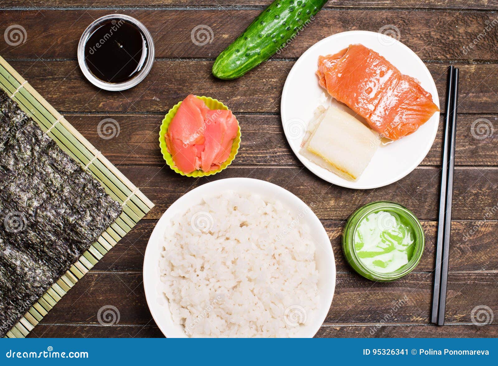 Sushi Preparation. Making Sushi at Home Traditional Sushi Ingredients
