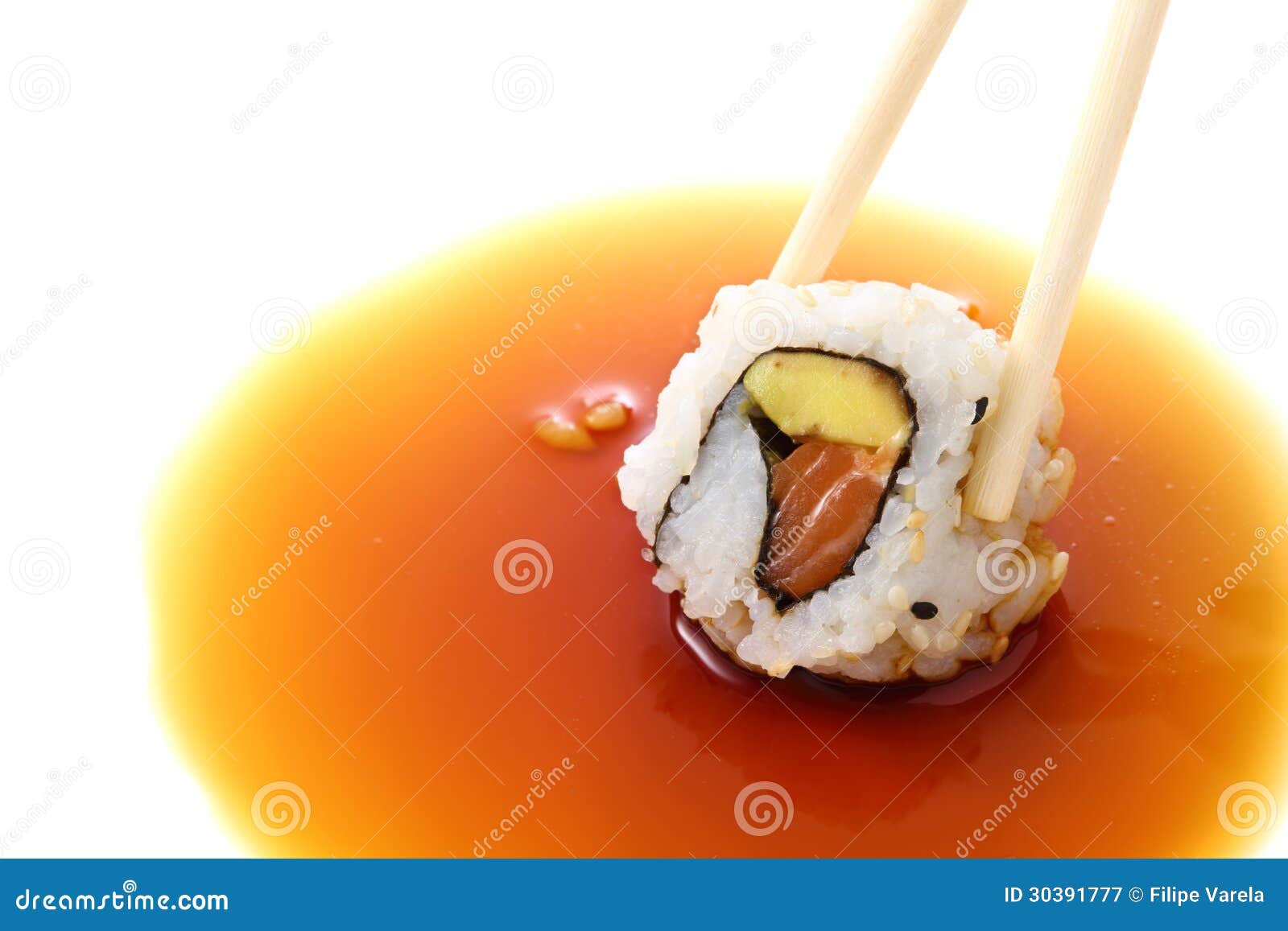 Sushi Roll Being Dip in Brown Sauce Stock Image Image of food, bright