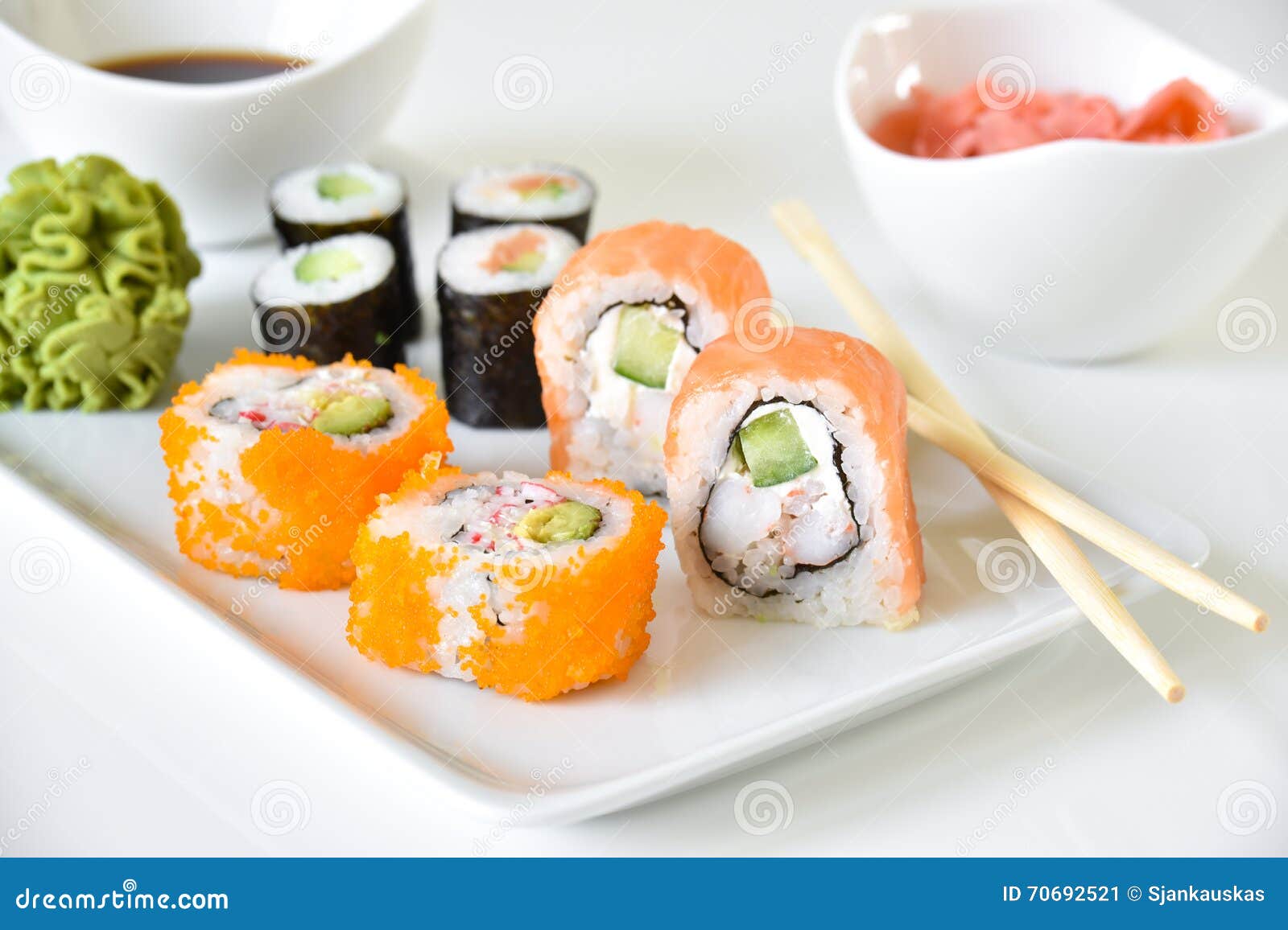 Sushi rolls dinner plate stock image. Image of assorted 70692521