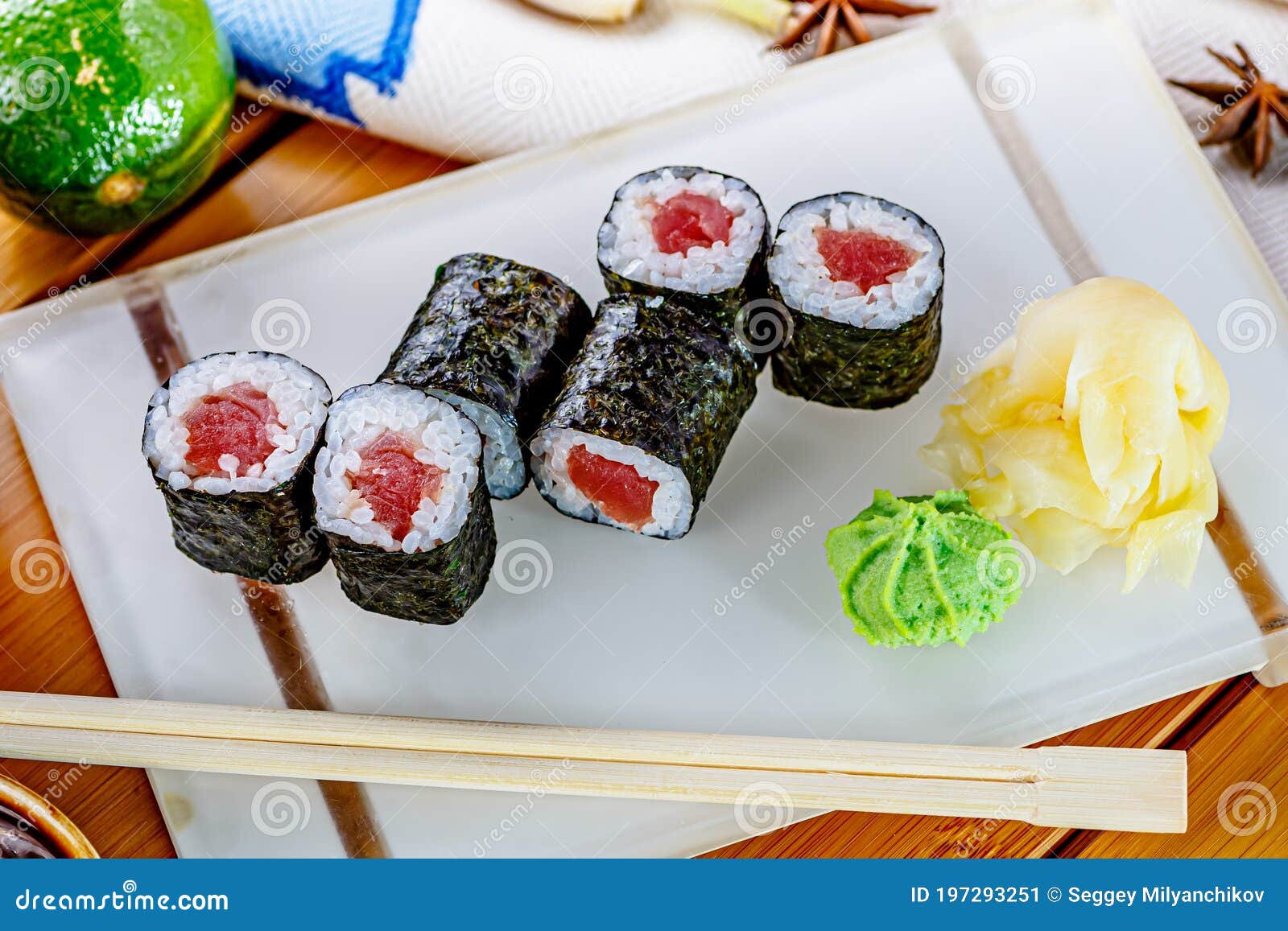 sushi rolls hosomaki with tuna