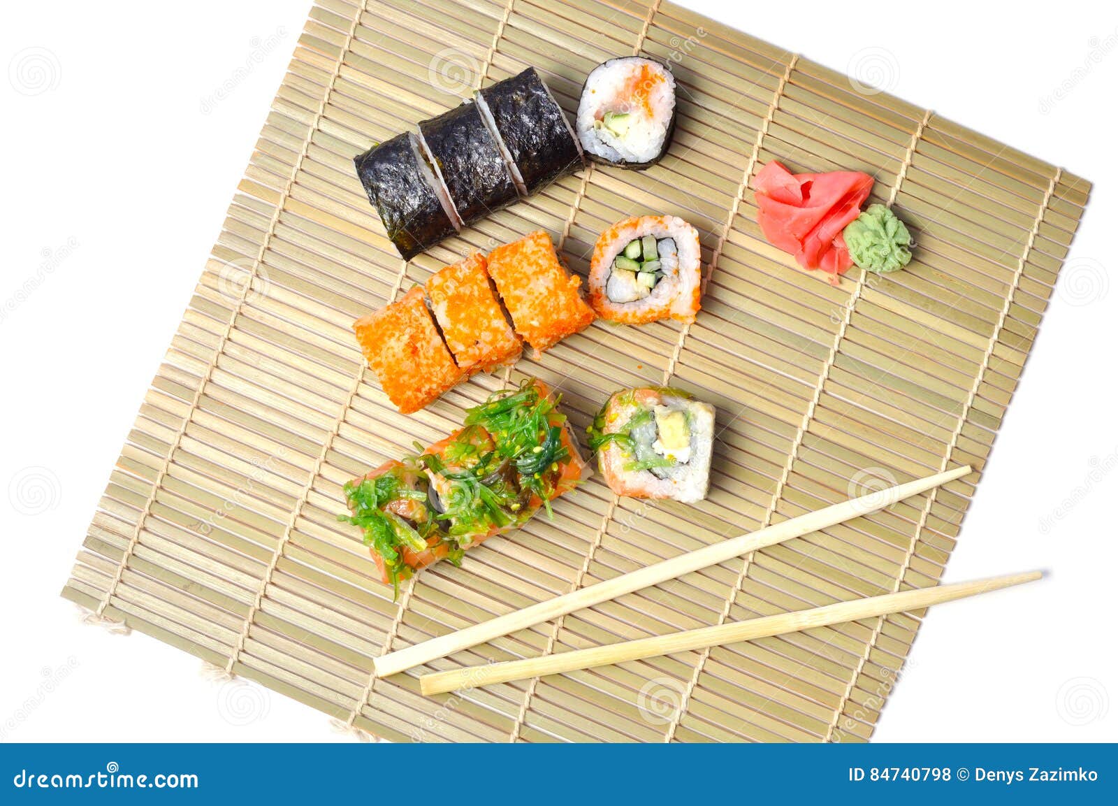 Sushi Set on the Bamboo Mat Stock Photo Image of making, preparation