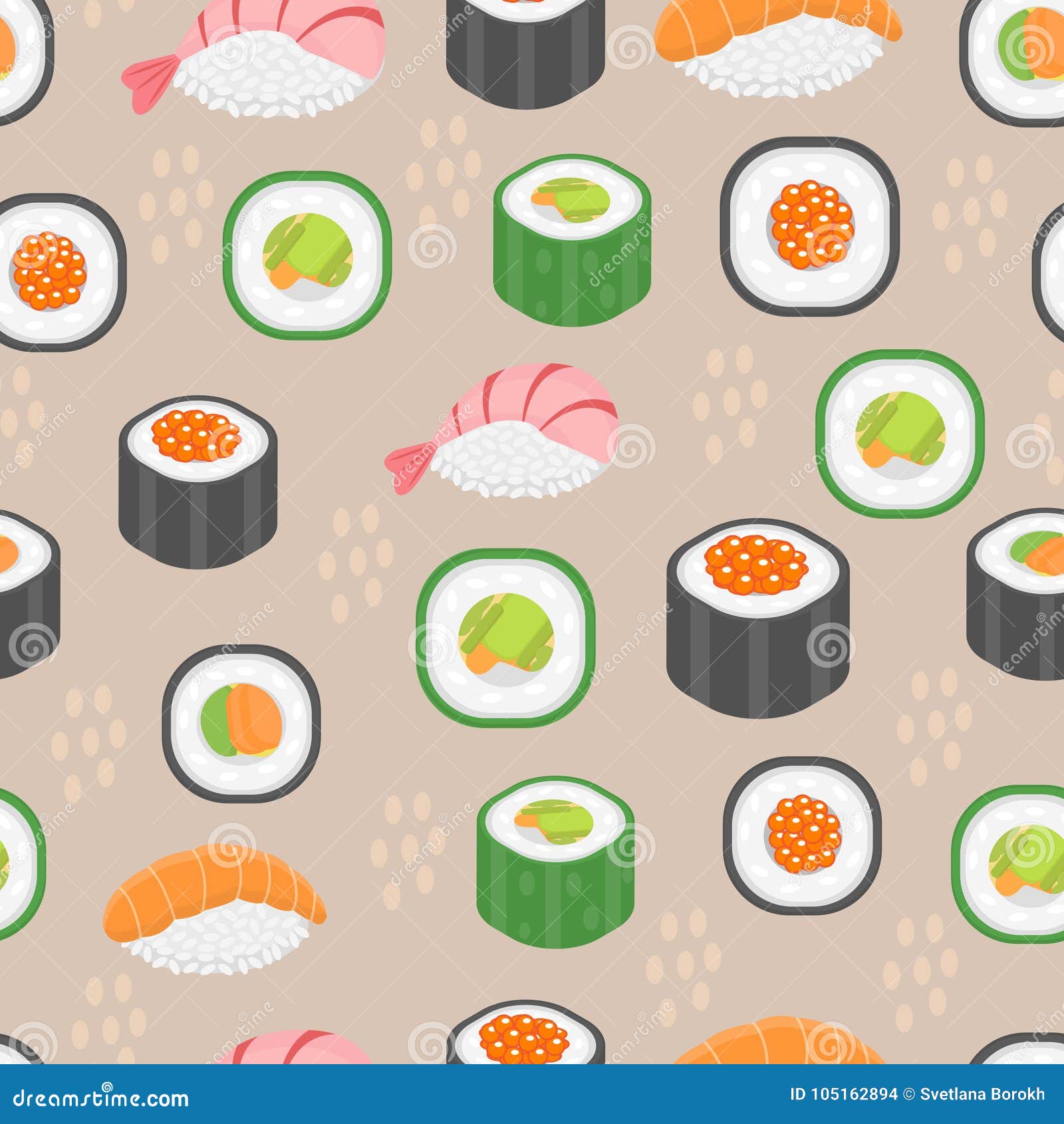 Sushi Set Seamless Pattern. Rolls Endless Background. Japanese Cuisine ...