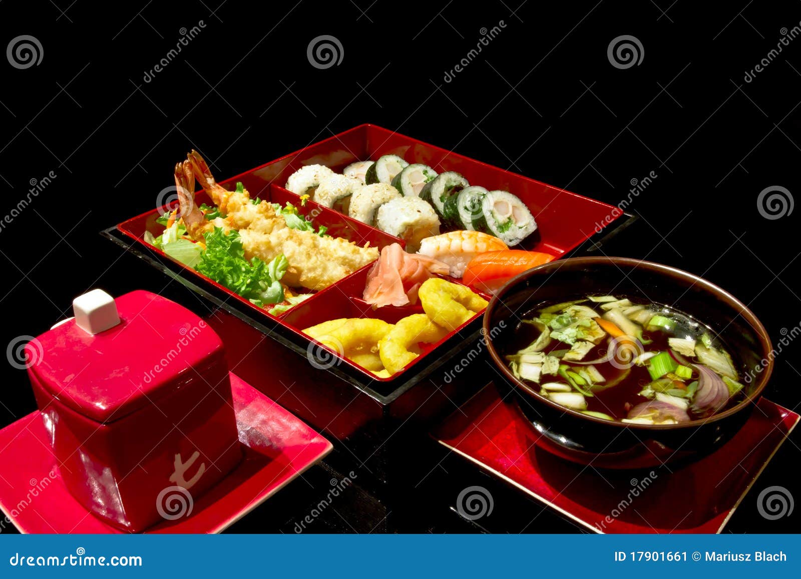 Sushi Set with Tempura and Soup Stock Image Image of shrimp, party