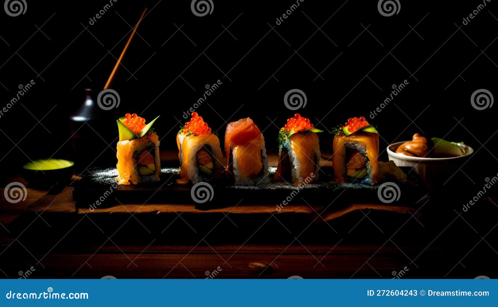 Sushi on a Table in a Dark Room Stock Image Image of oriental, rolls