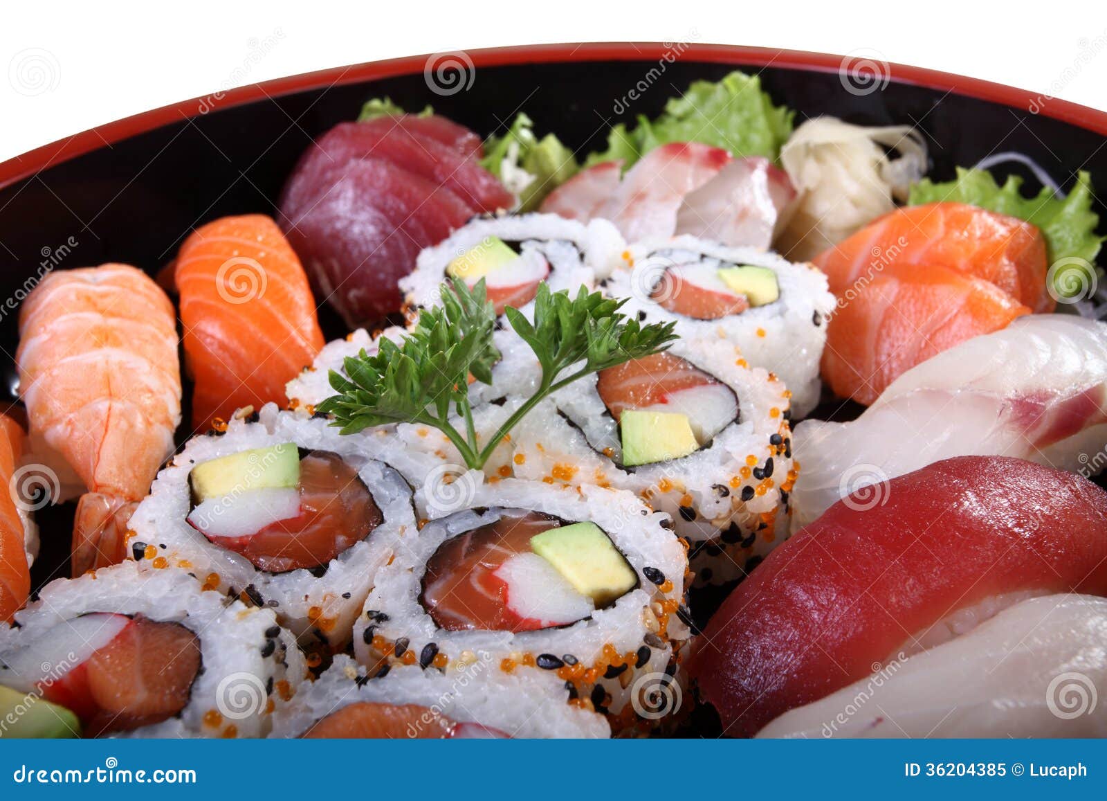 Sushi tray stock image. Image of grilled, shrimp, avocado 36204385