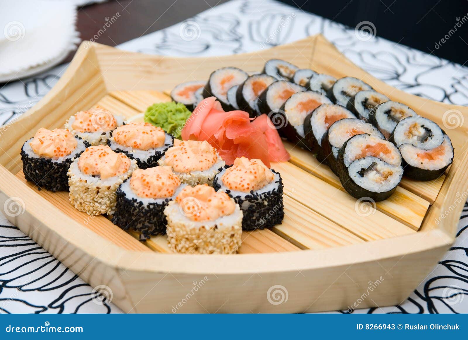 Sushi on wood plate stock image. Image of gourmet, delicacy 8266943