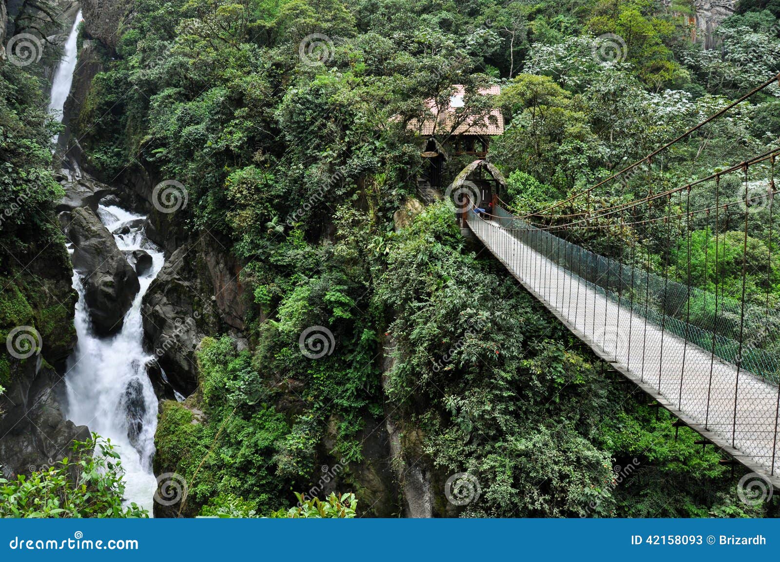 suspended bridge in banos santa agua, ecuador