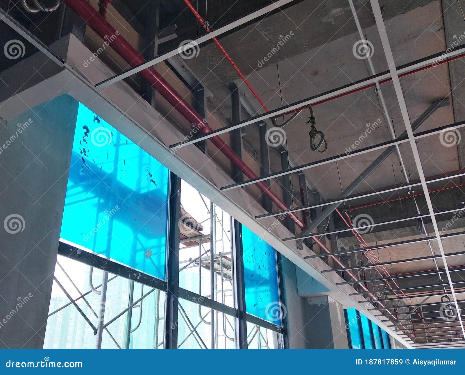 Suspended Ceiling Frame and Board Under Construction at the