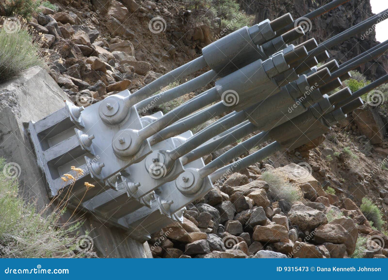 Suspension Bridge Anchors stock image. Image of rivers 9315473