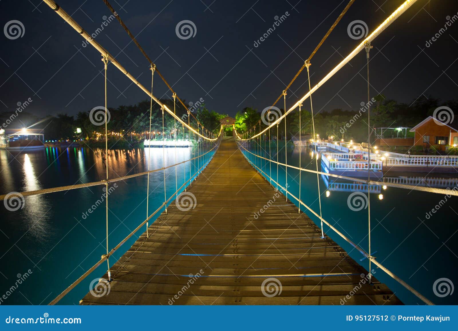 Suspension Bridge and the Lights at Night Stock Photo Image of urban, architecture 95127512
