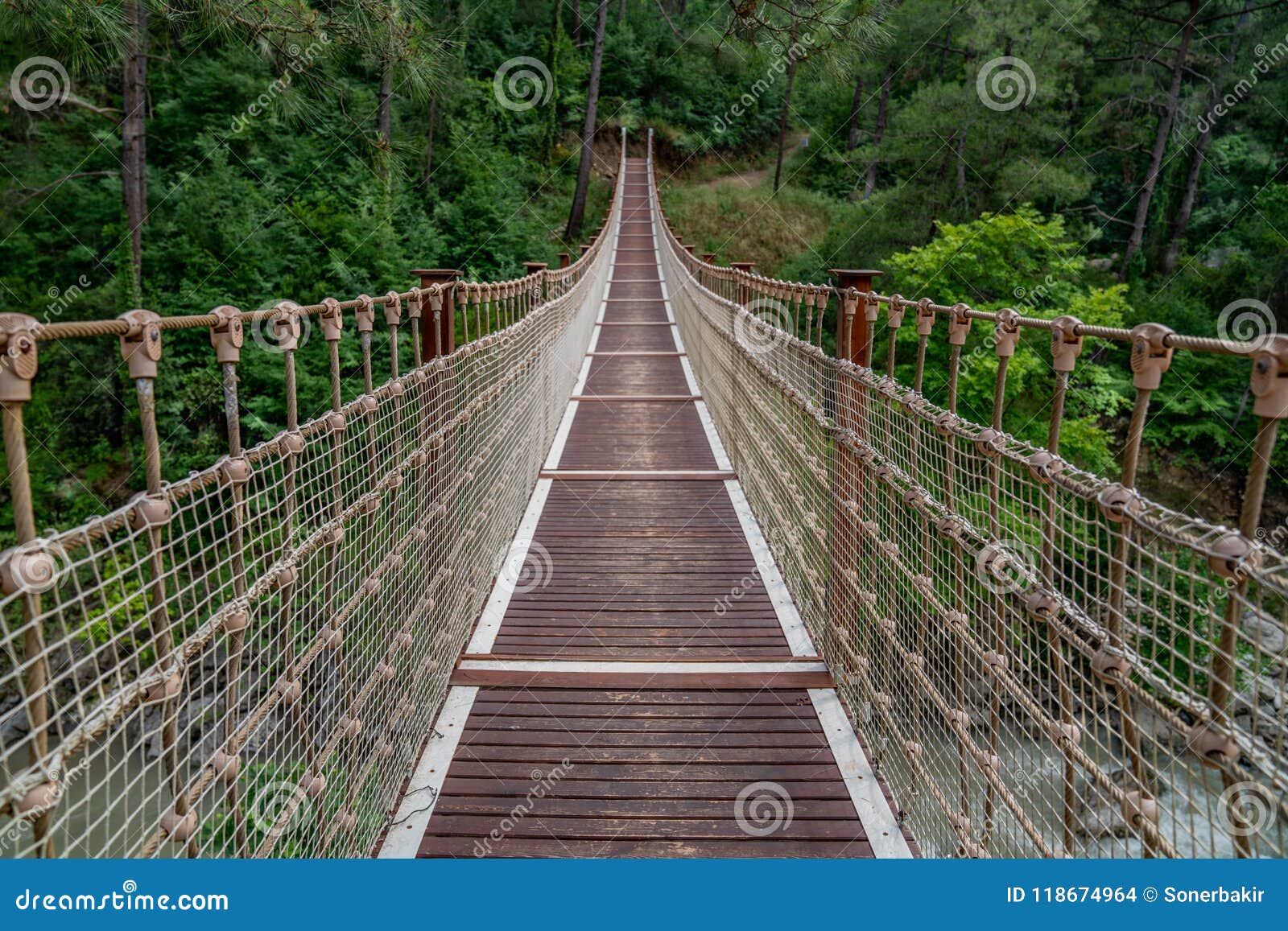 suspension bridge in turkey with wood walkway,adana,karaisali