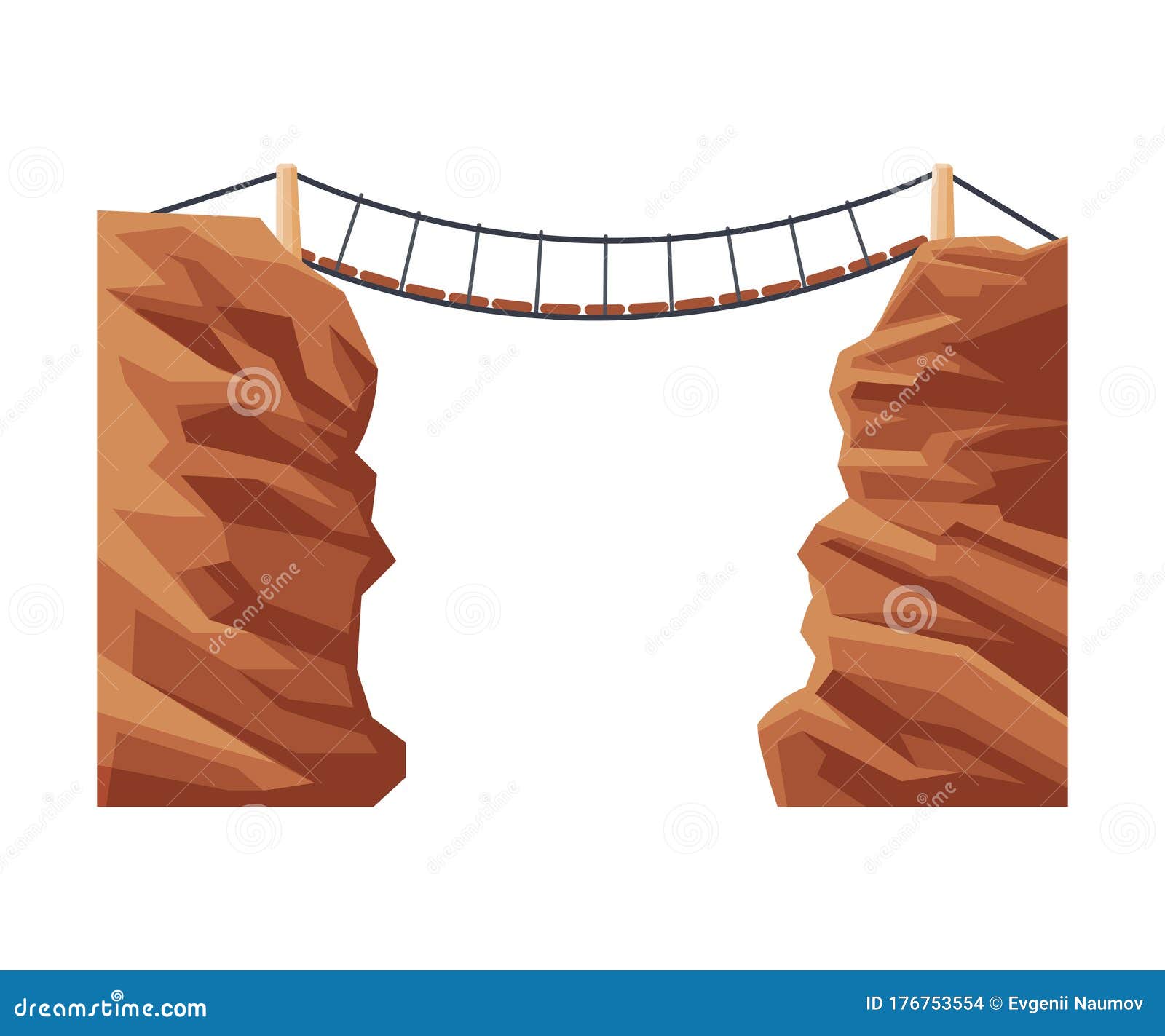 Suspension Rope Bridge, Natural Landscape Design Element Flat Vector