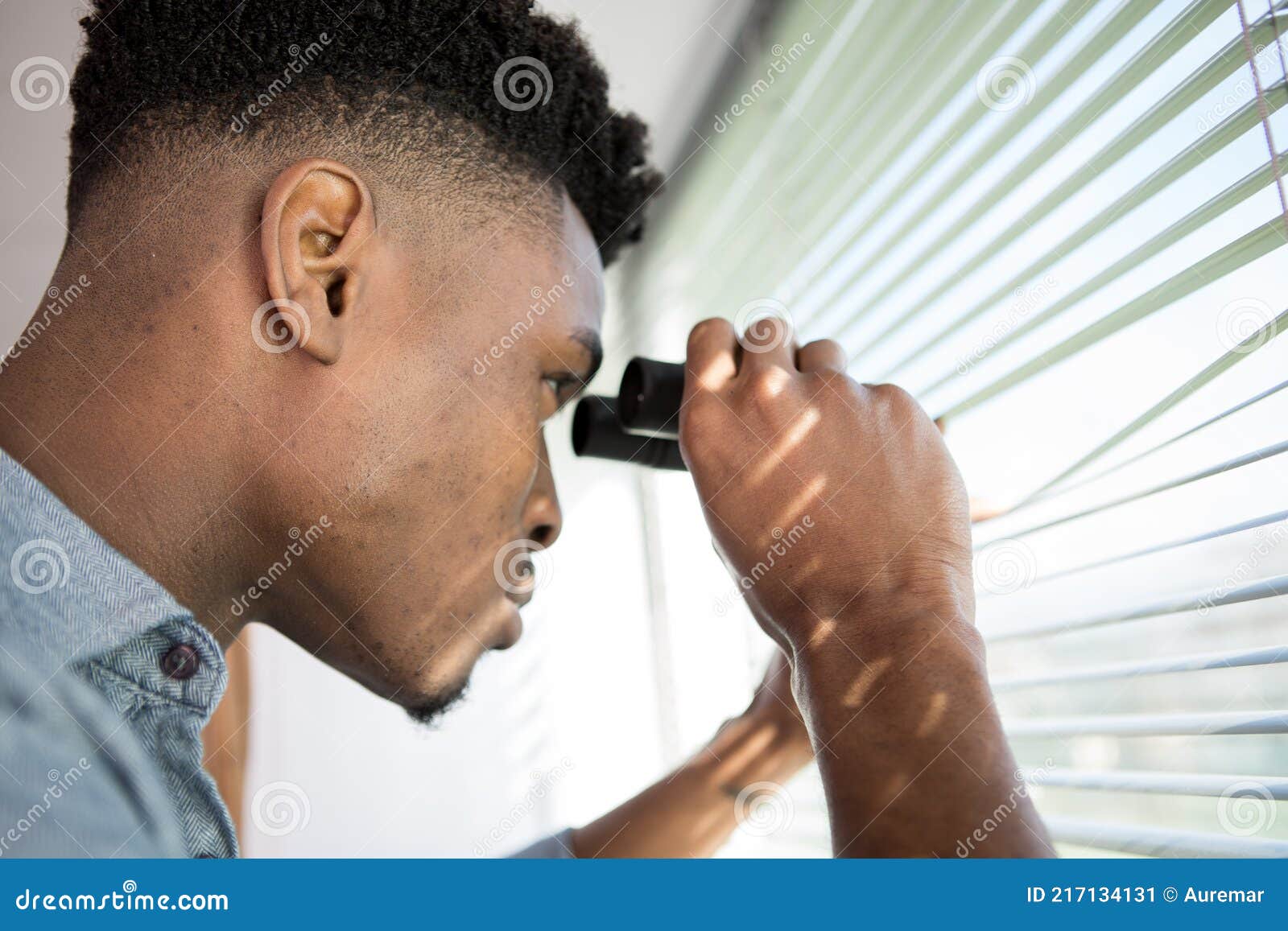 Suspicious Skeptic and Confused Man with Binoculars Stock Image Image