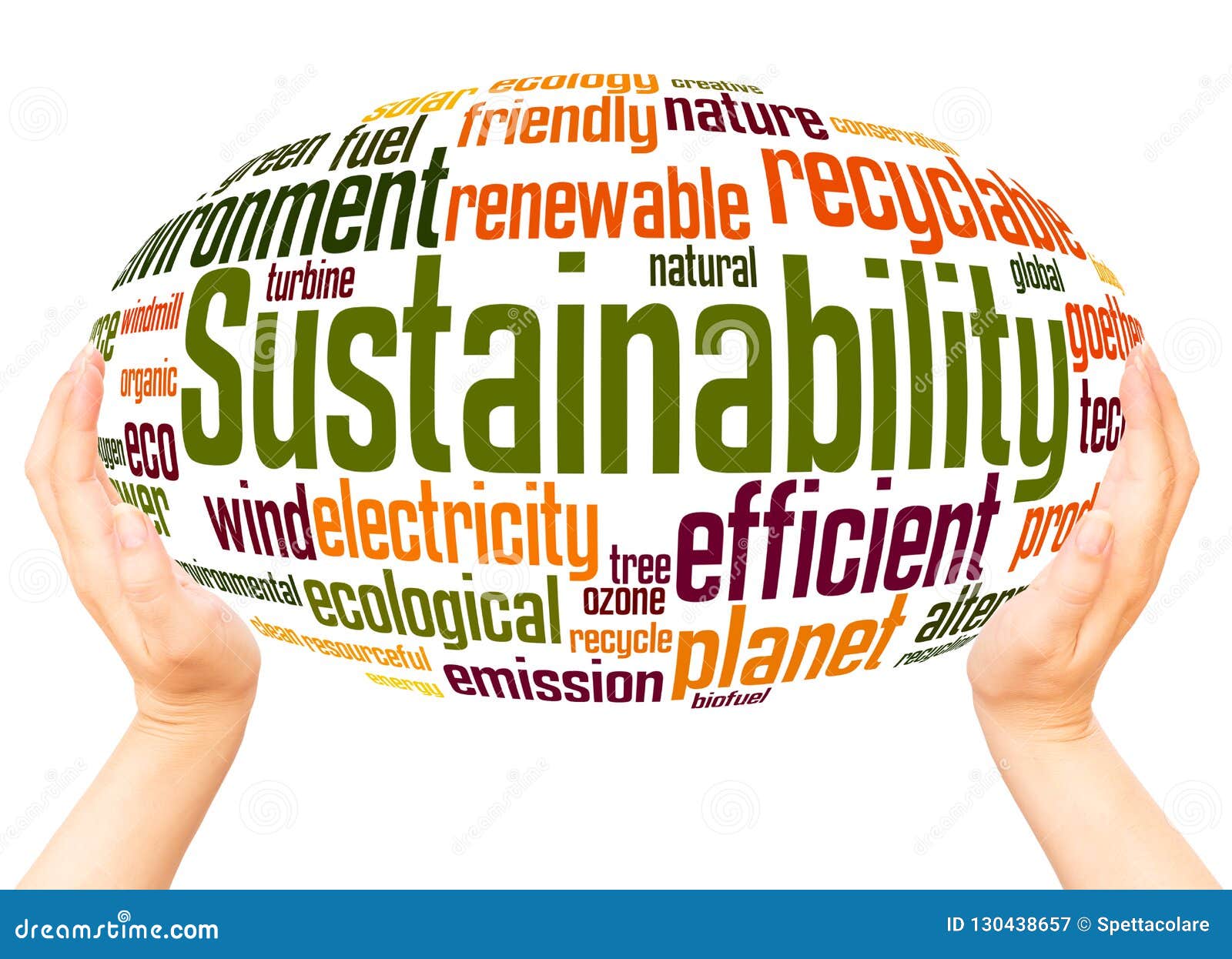 Sustainability Word Cloud Hand Sphere Concept Stock Illustration