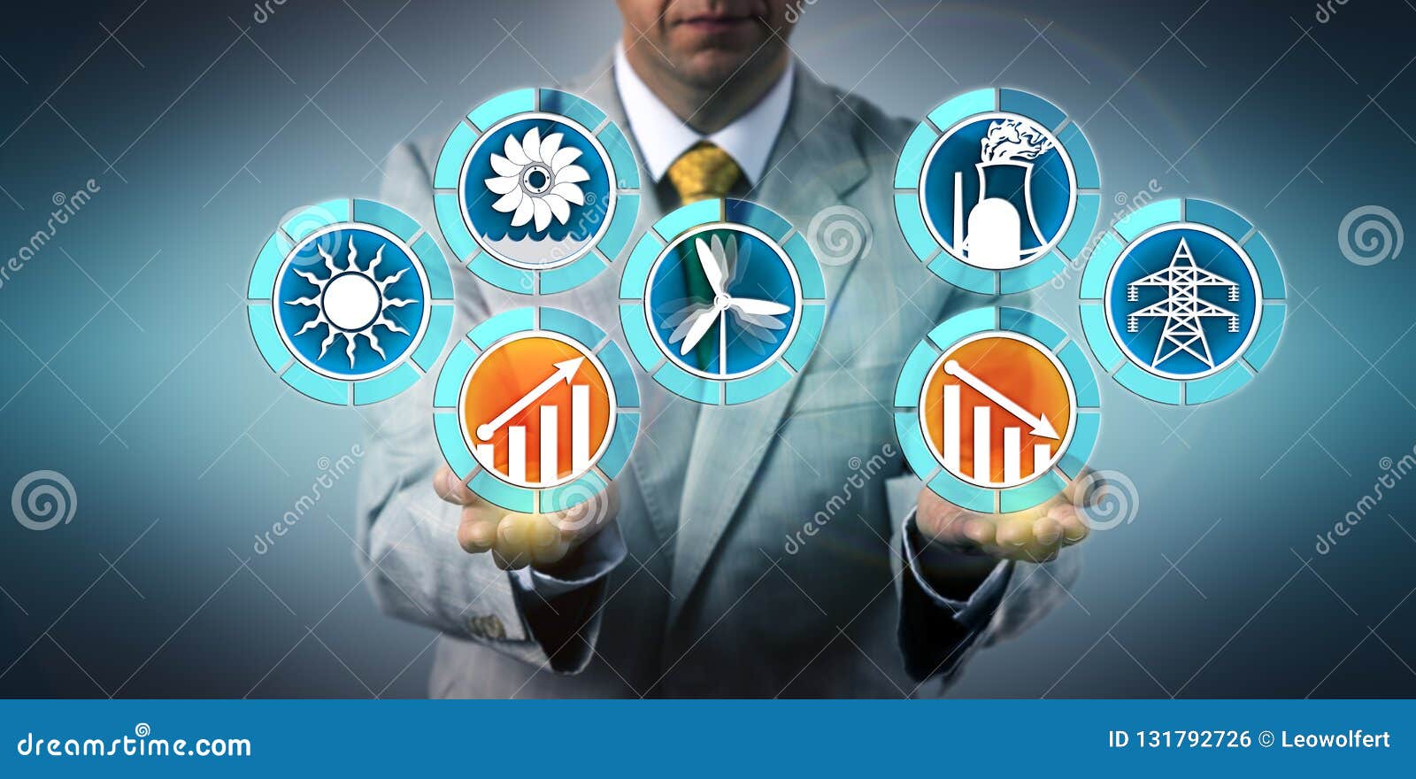 sustainable development planner showing wind, solar and hydro beating nuclear power generation. industry concept for grid parity,