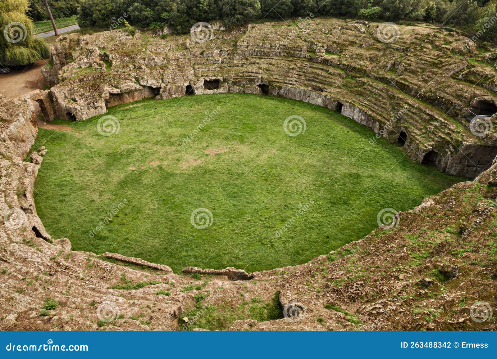sutri, viterbo, lazio, italy: the roman amphitheater, dug in the tufa rock 2000 years ago