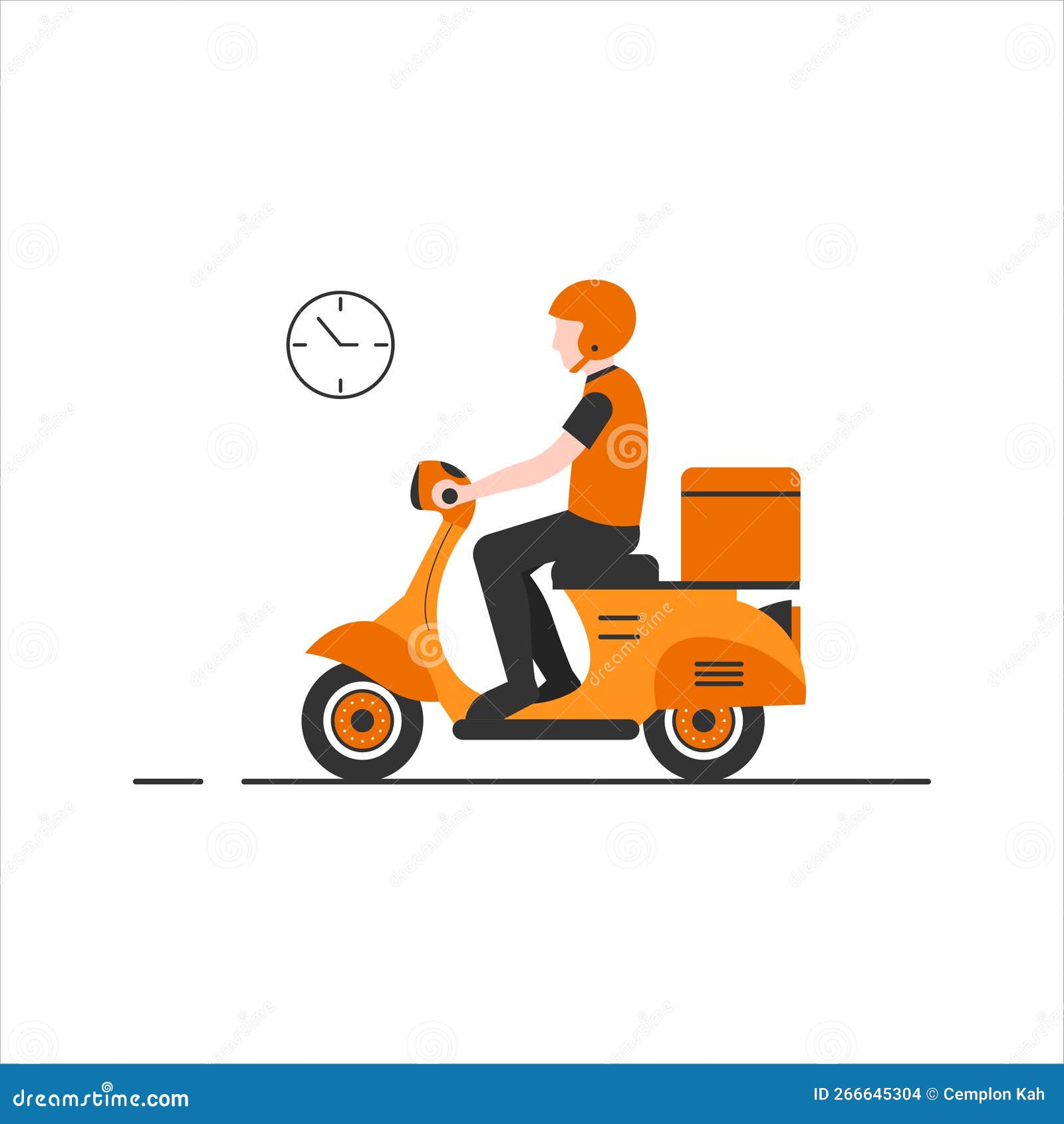 Orange Flat Scooter Delivery Driver Stock Vector Illustration of line