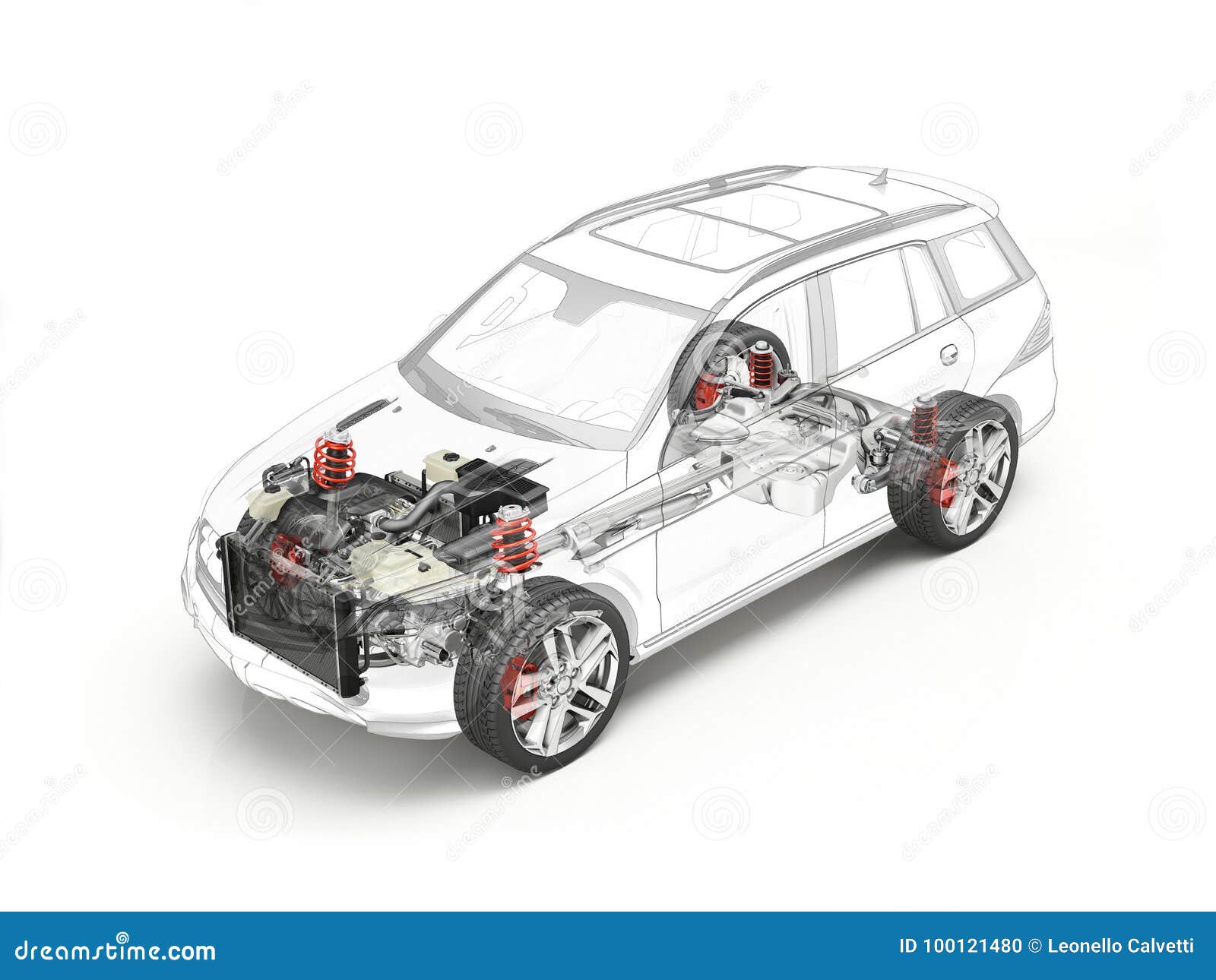 suv cutaway drawing showing undercarriage details with accessories.