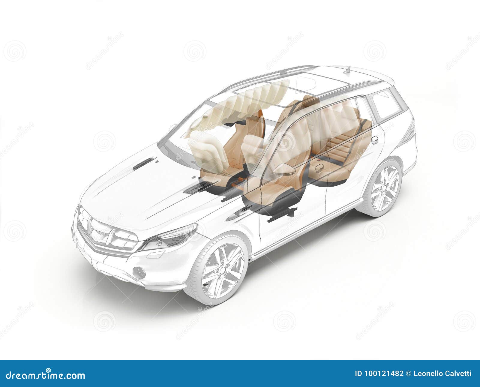 Suv Technical Drawing Showing Seats and Airbags. Stock Illustration