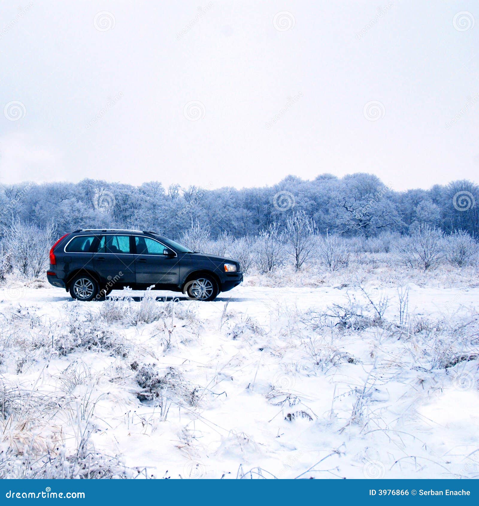 suv in winter countryside