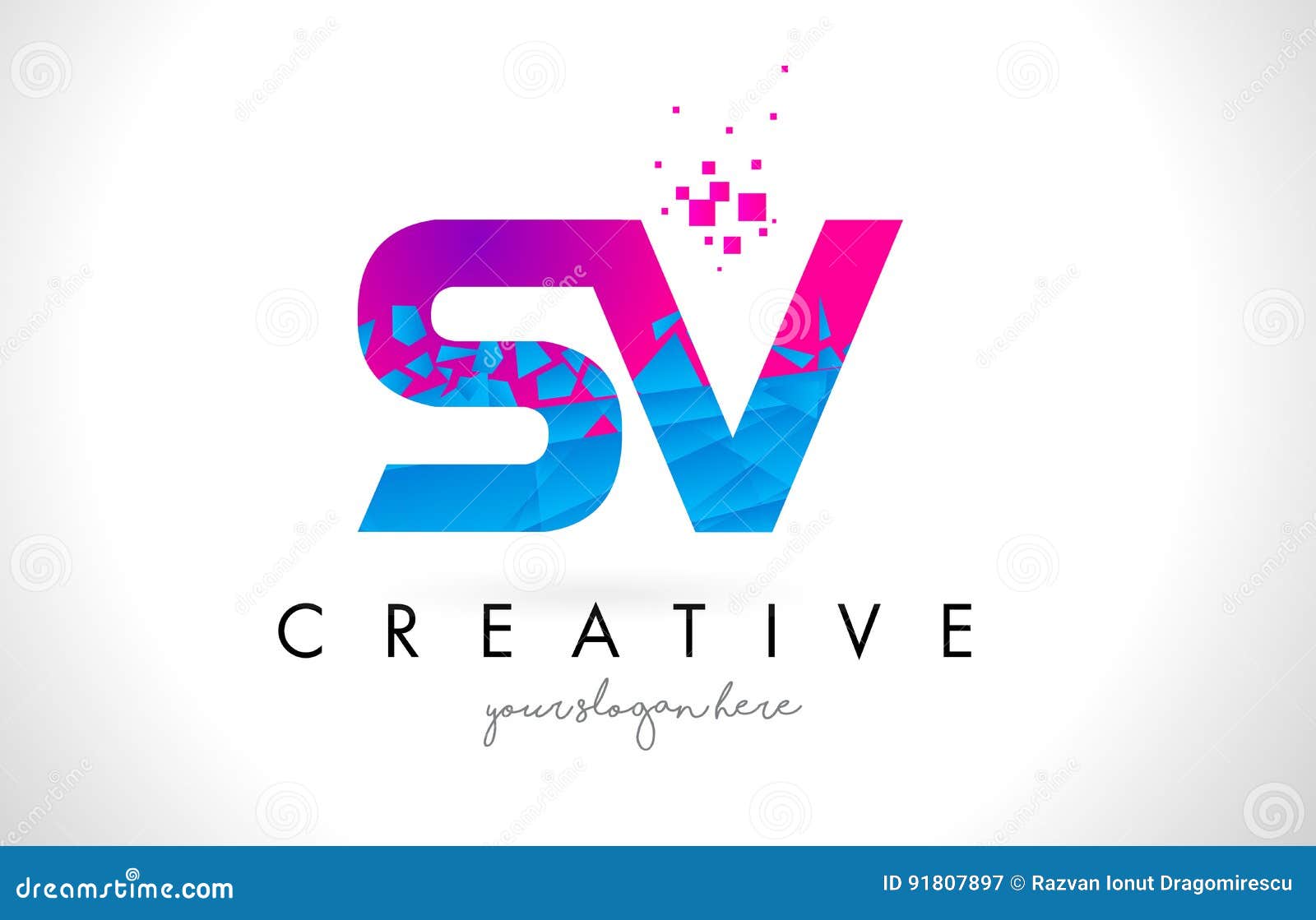 Lv l v letter logo with shattered broken blue Vector Image