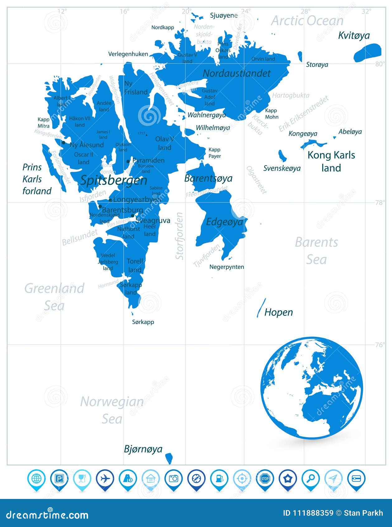 svalbard map  on white and map pointers