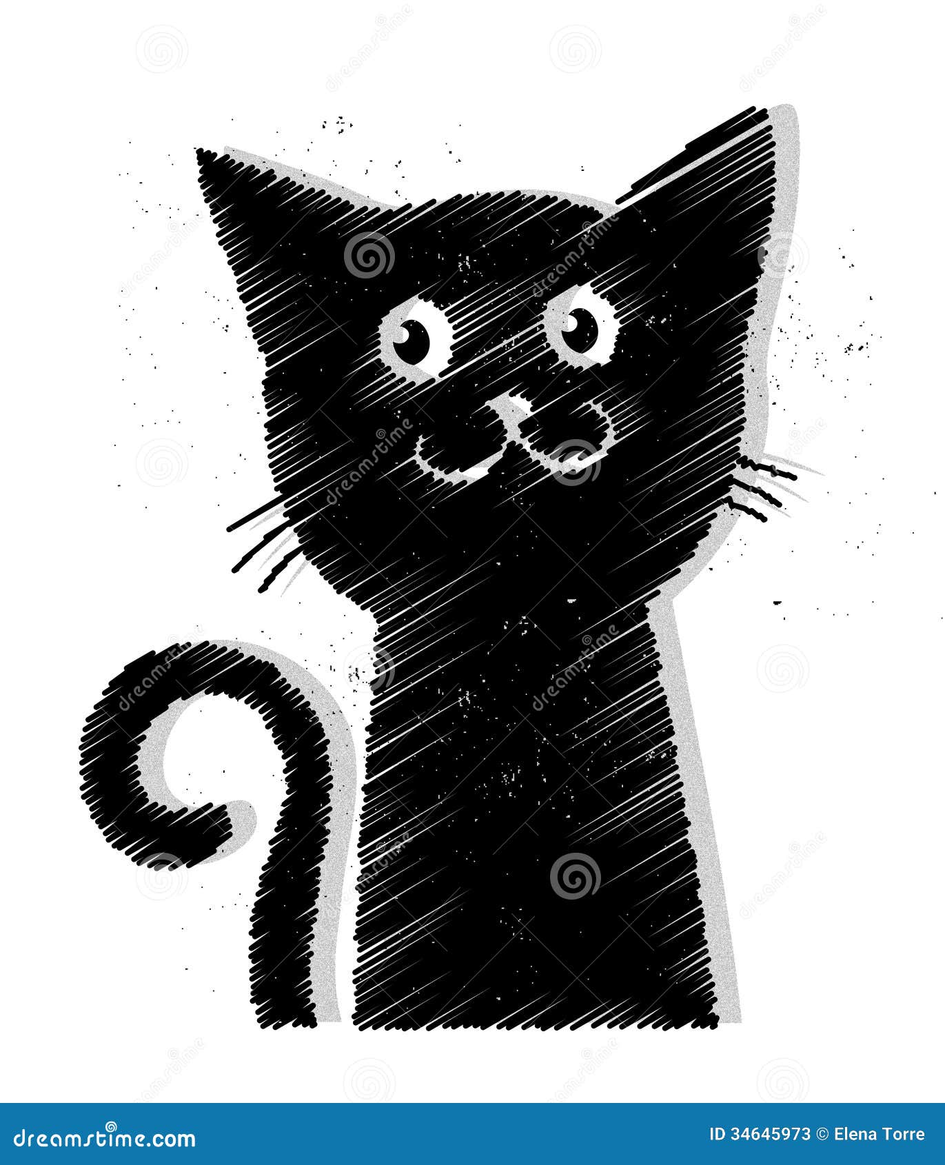 Illustration av en svart katt på vit bakgrund