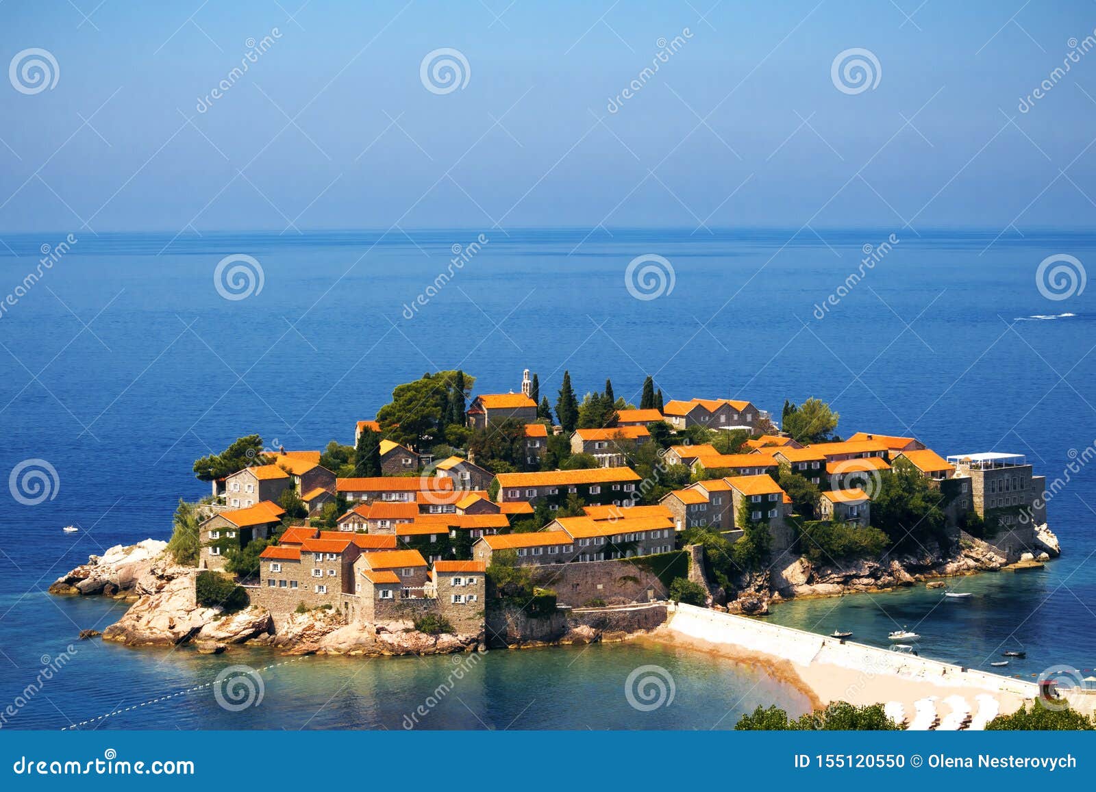 sveti stefan island in budva in a beautiful summer day, montenegro. adriatic sea, montenegro, europe. beautiful world of mediterra
