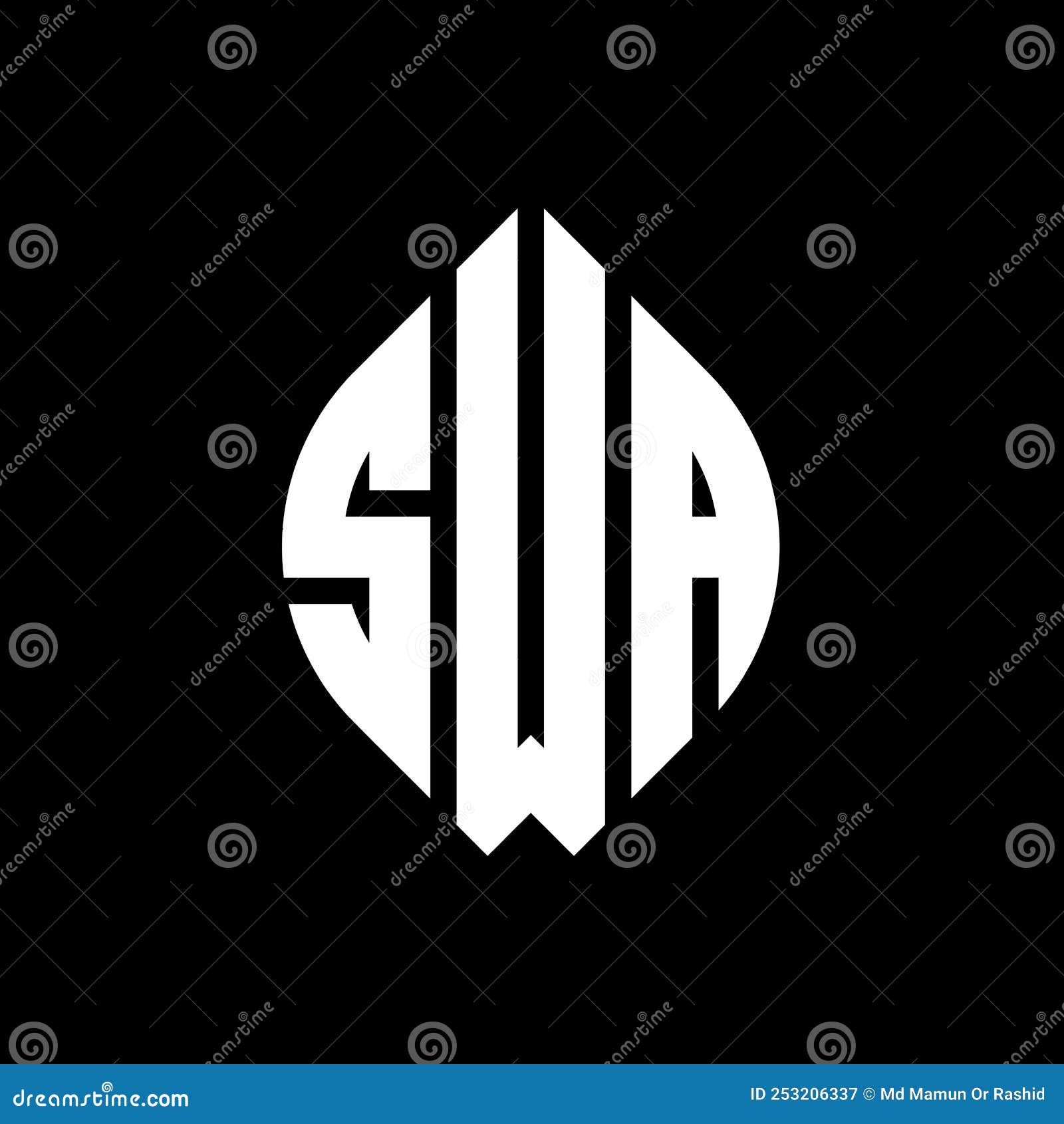 swa circle letter logo  with circle and ellipse . swa ellipse letters with typographic style. the three initials form a