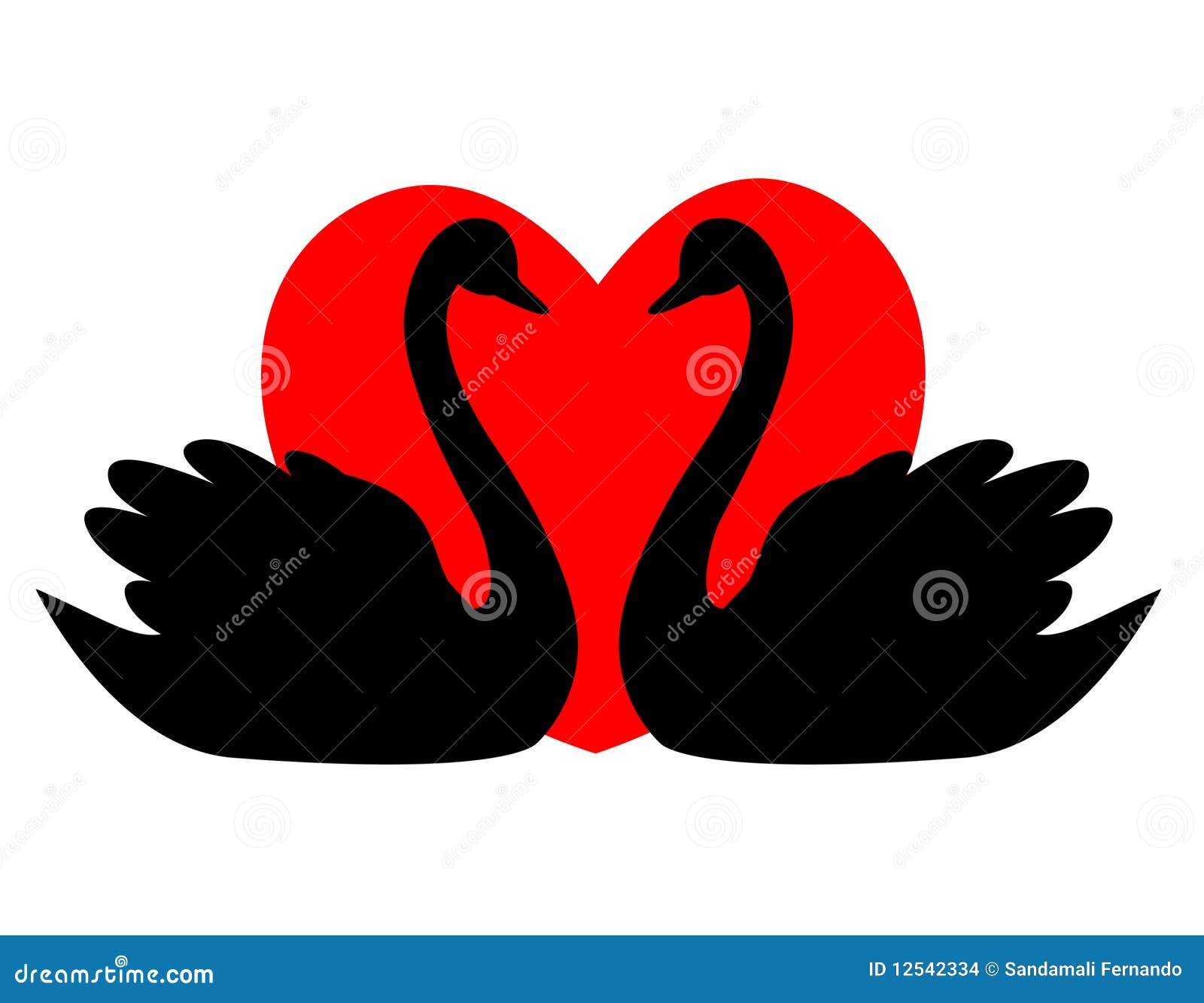 Swan Couple In Love. Silhouette Of Swans. Cartoon Vector ...
