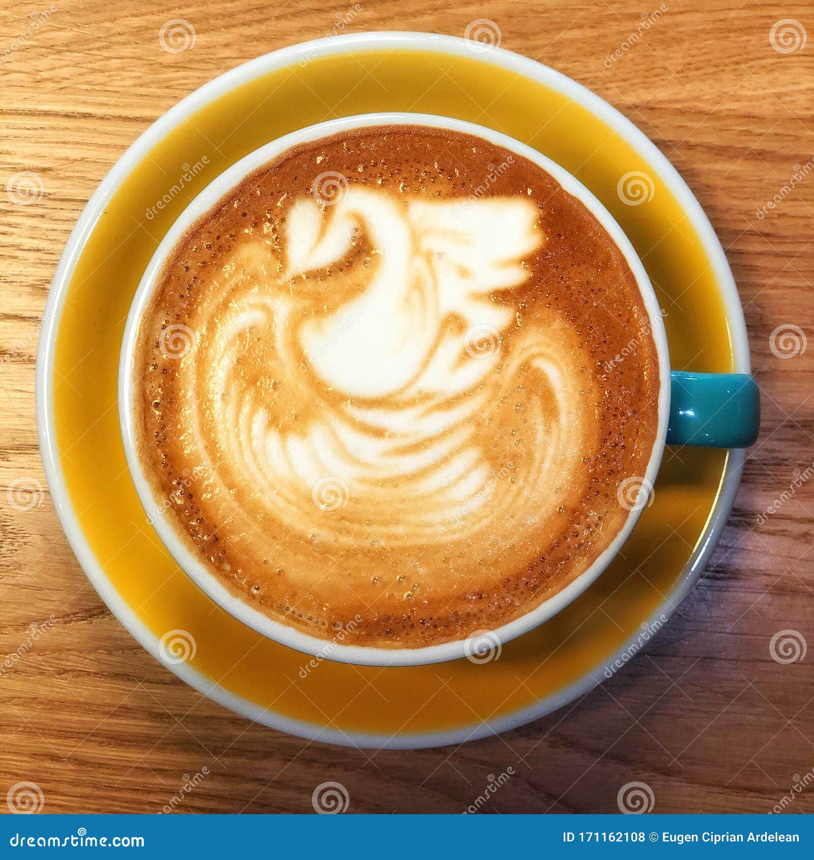 Swan Latte Art Coffee in Blue Cup Stock Photo Image of swan