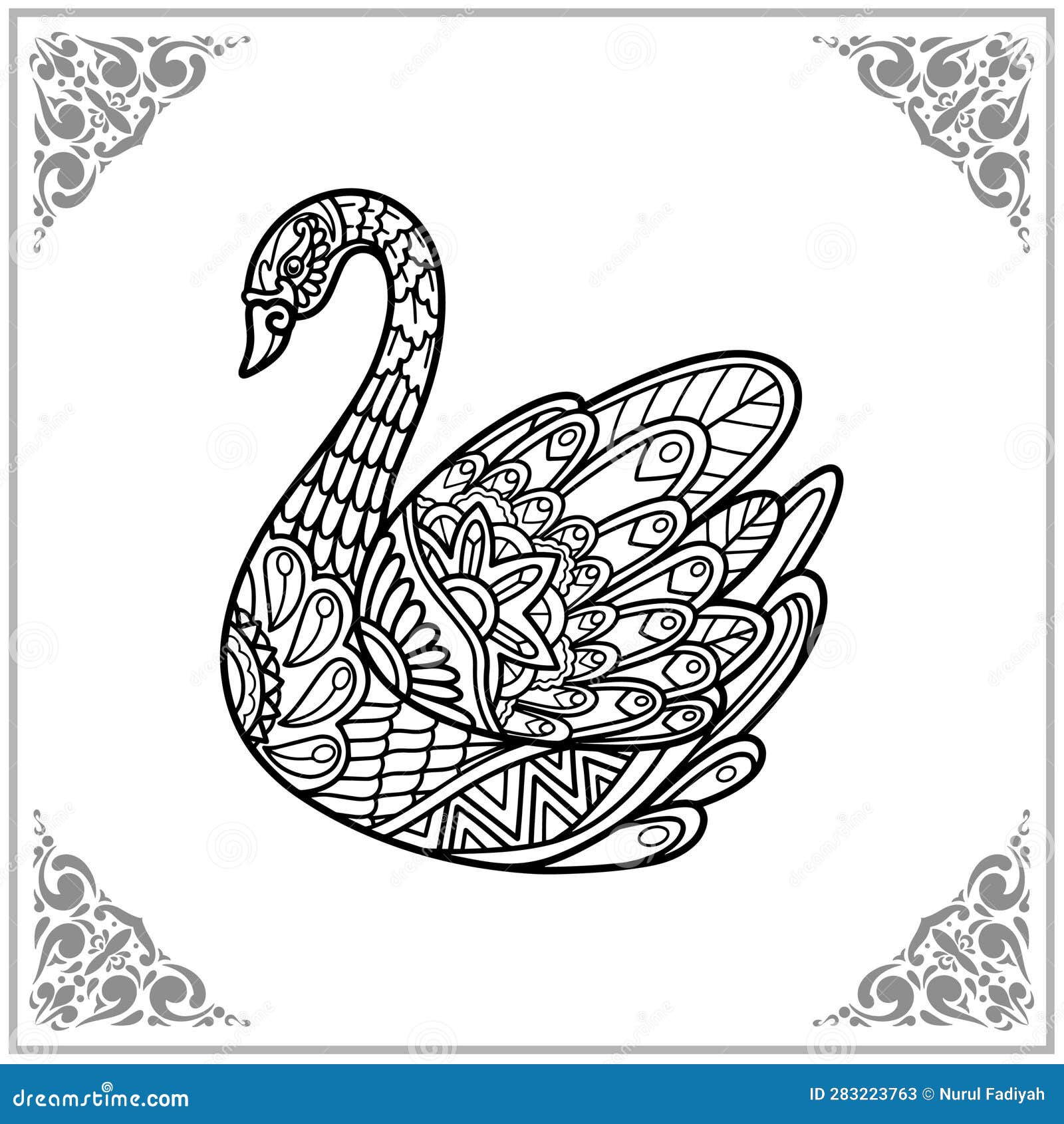 Swan Zentangle Arts. Isolated on Black Background Stock Vector