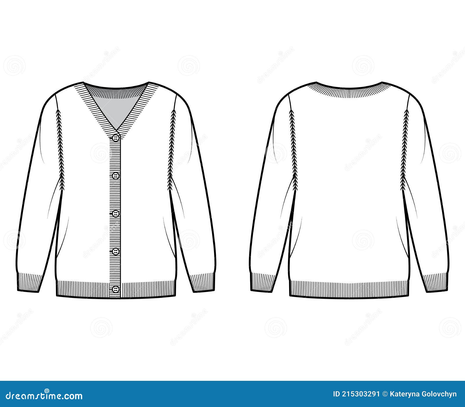 Sweater Cardigan Technical Fashion Illustration with V- Neck, Long ...