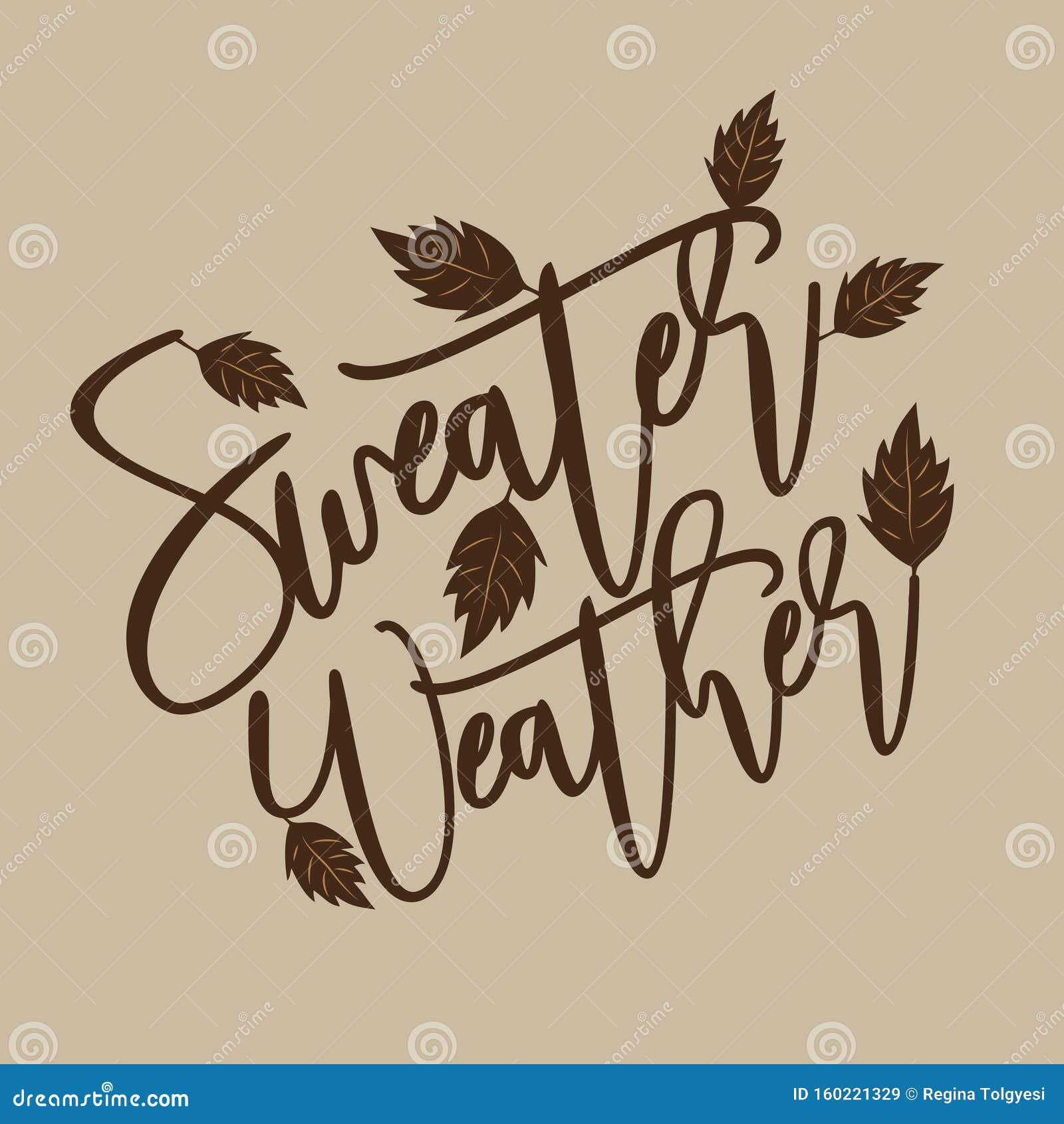 sweater weather - autumnal thanksgiving handwritting text, with leaves.