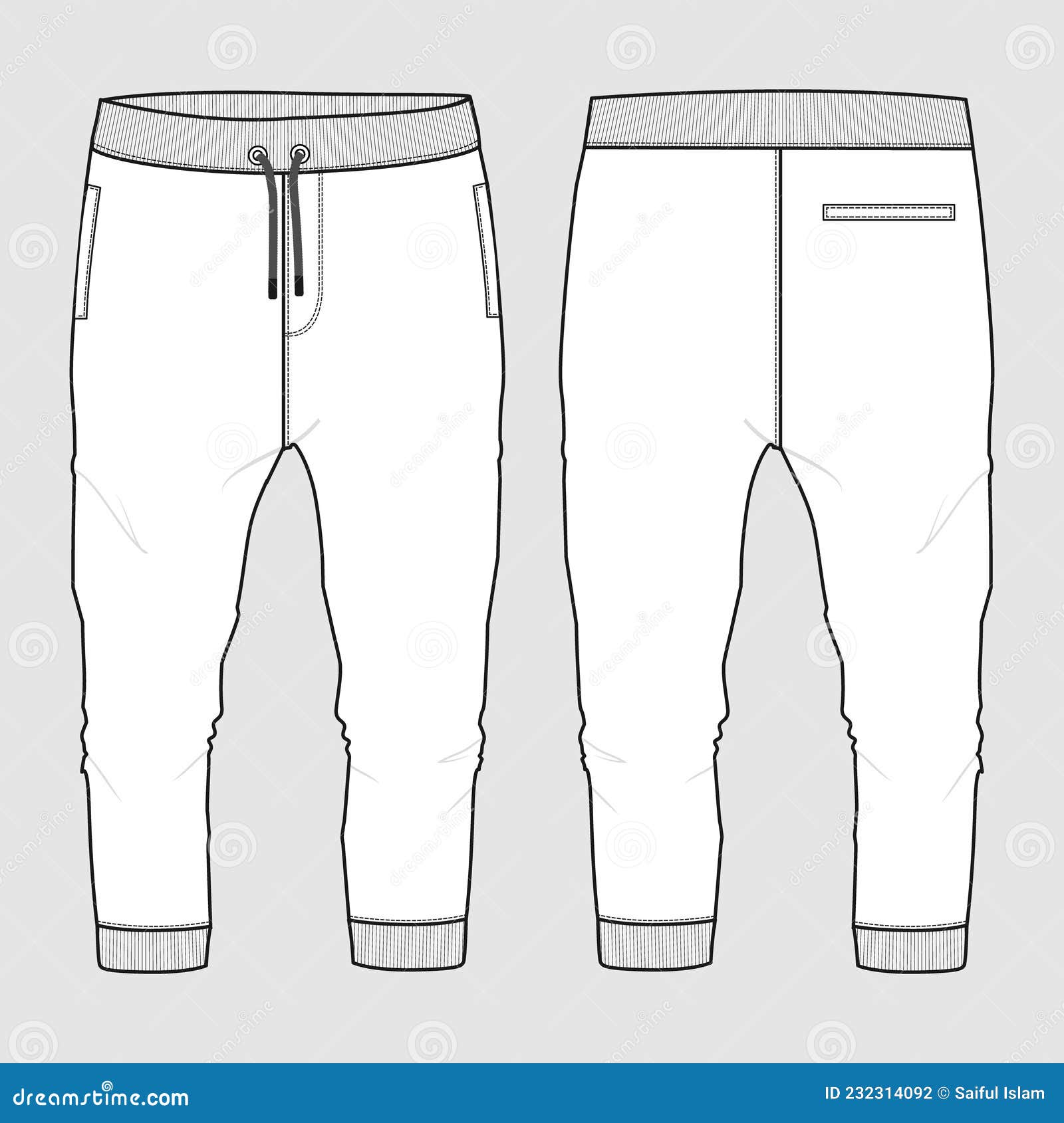 Sweatpants Flat Sketch Vector Template Stock Vector - Illustration of ...