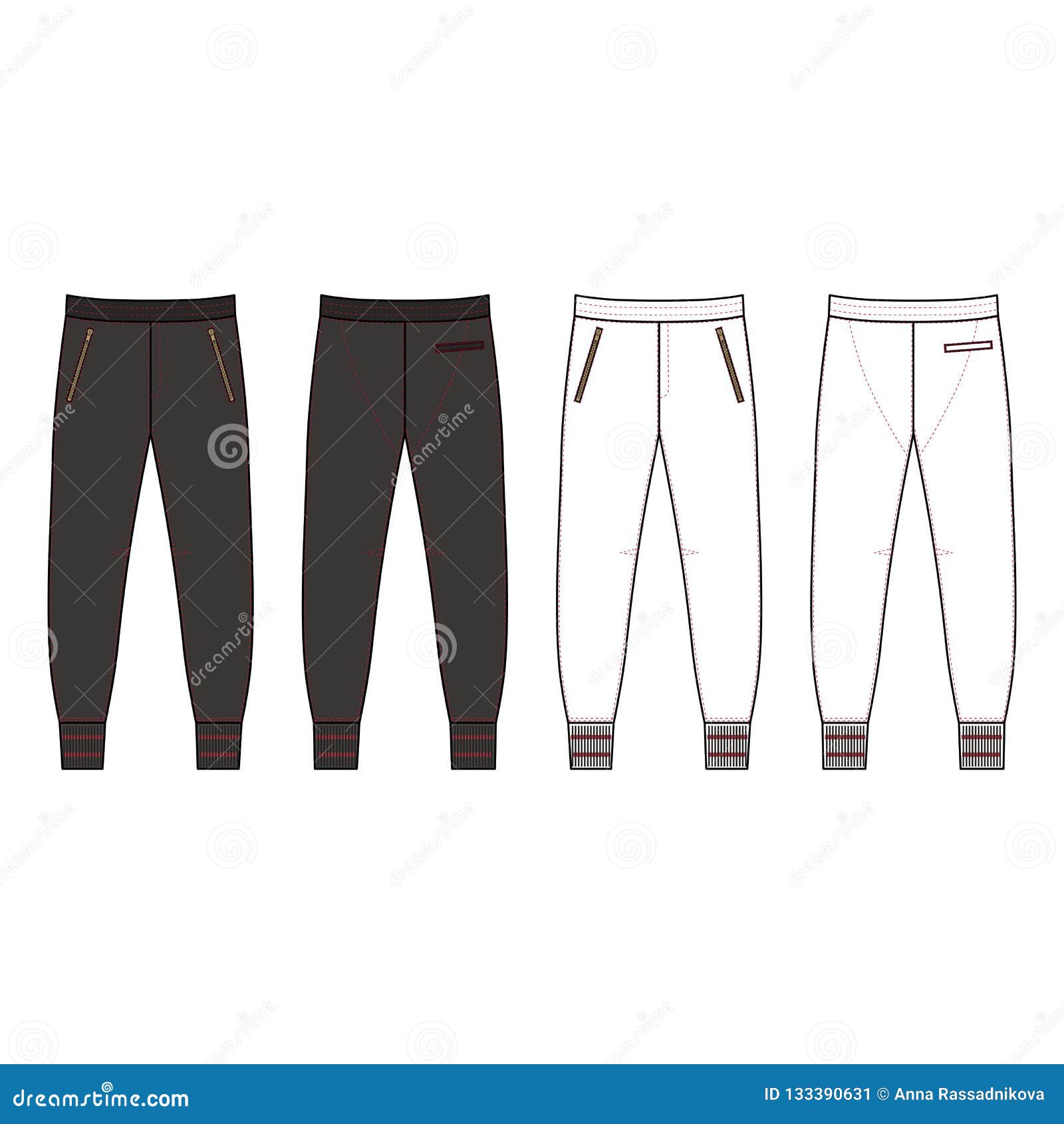 Download Sweatpants Man Template Front, Back Views Stock Vector ...