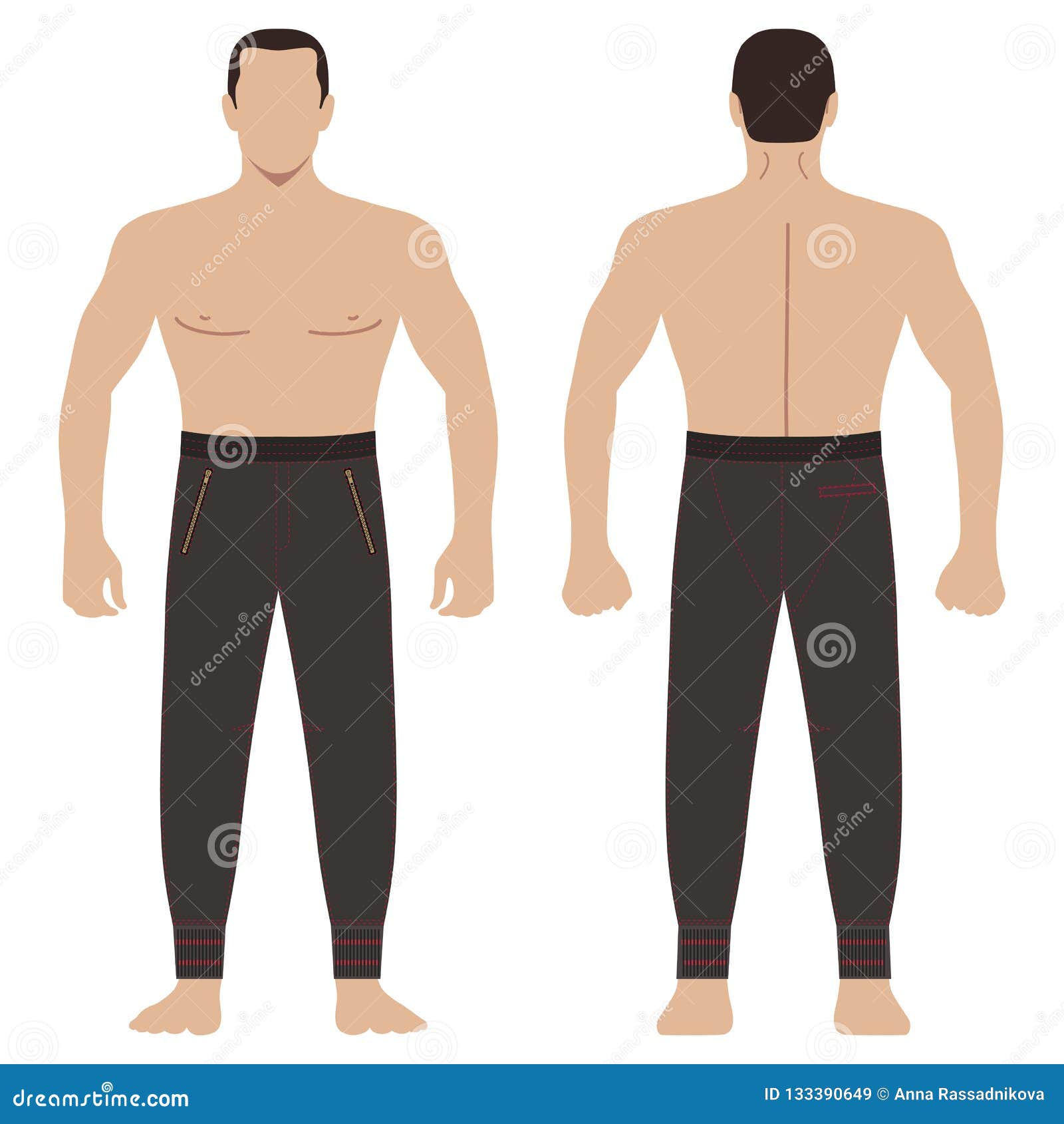 Download Sweatpants Man Template Front, Back Views Stock Vector ...